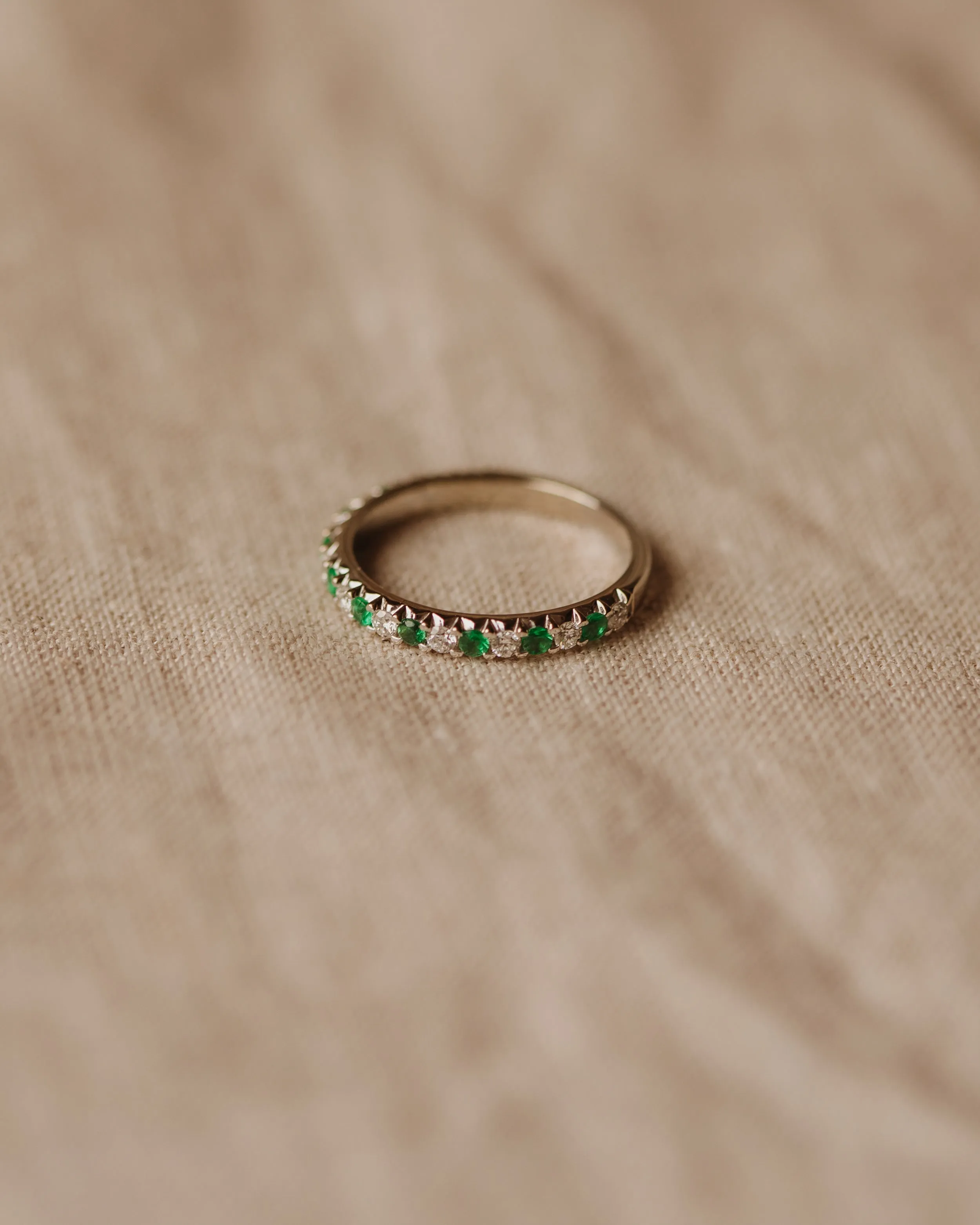 Henrietta 18ct White Gold Emerald & Diamond Half Eternity Ring sold by Rock n Rose product image thumbnail 4
