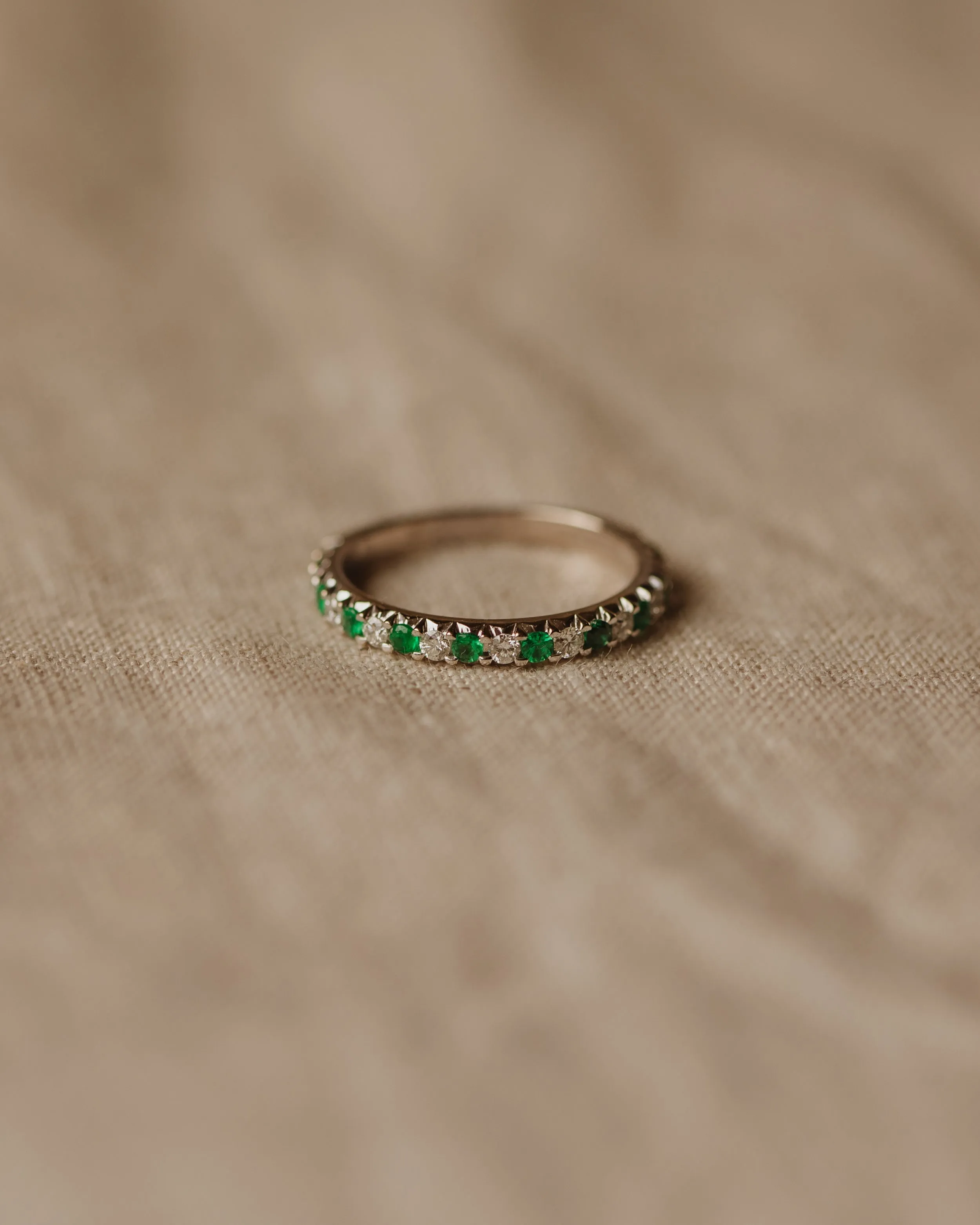 Henrietta 18ct White Gold Emerald & Diamond Half Eternity Ring sold by Rock n Rose product image thumbnail 2