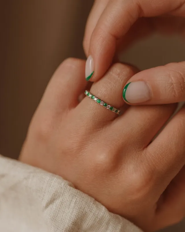 Henrietta 18ct White Gold Emerald & Diamond Half Eternity Ring sold by Rock n Rose