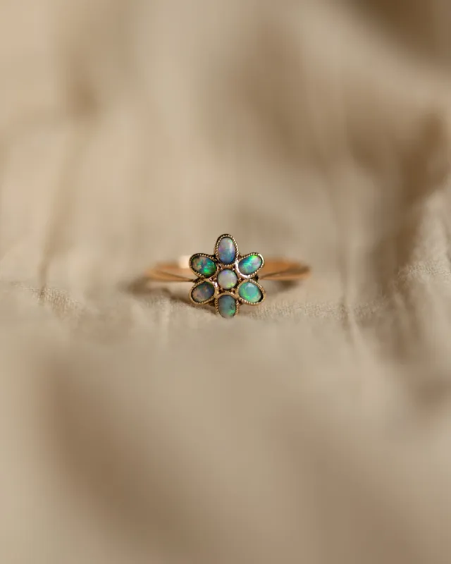 Annis Antique 9ct Gold Opal Flowerhead Cluster Ring sold by Rock n Rose
