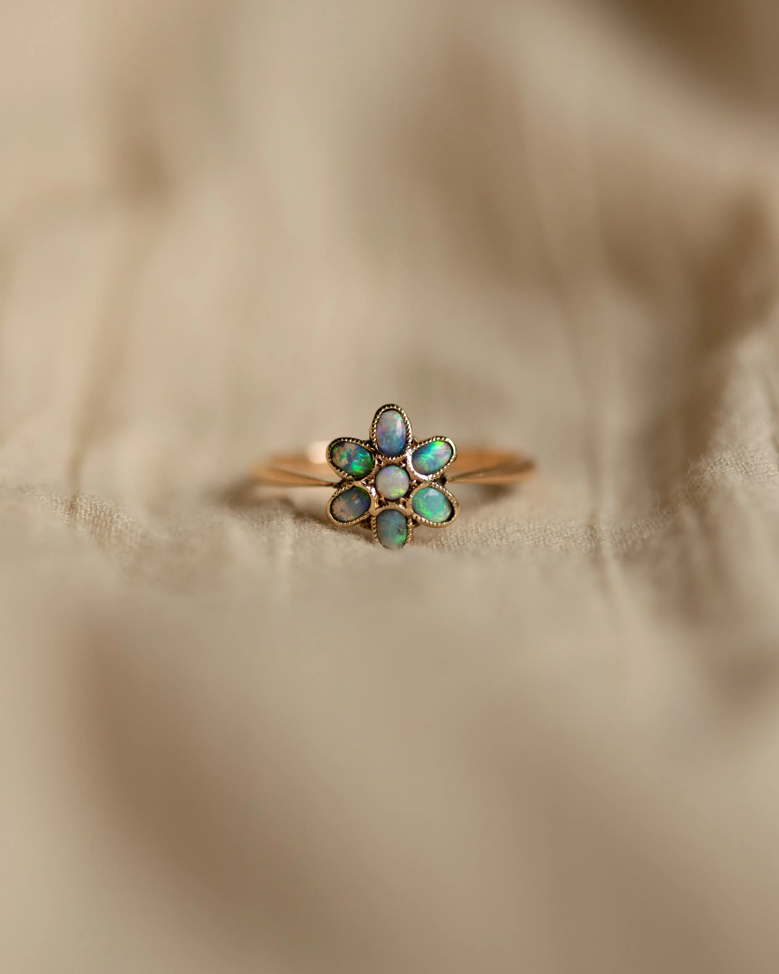 Annis Antique 9ct Gold Opal Flowerhead Cluster Ring sold by Rock n Rose
