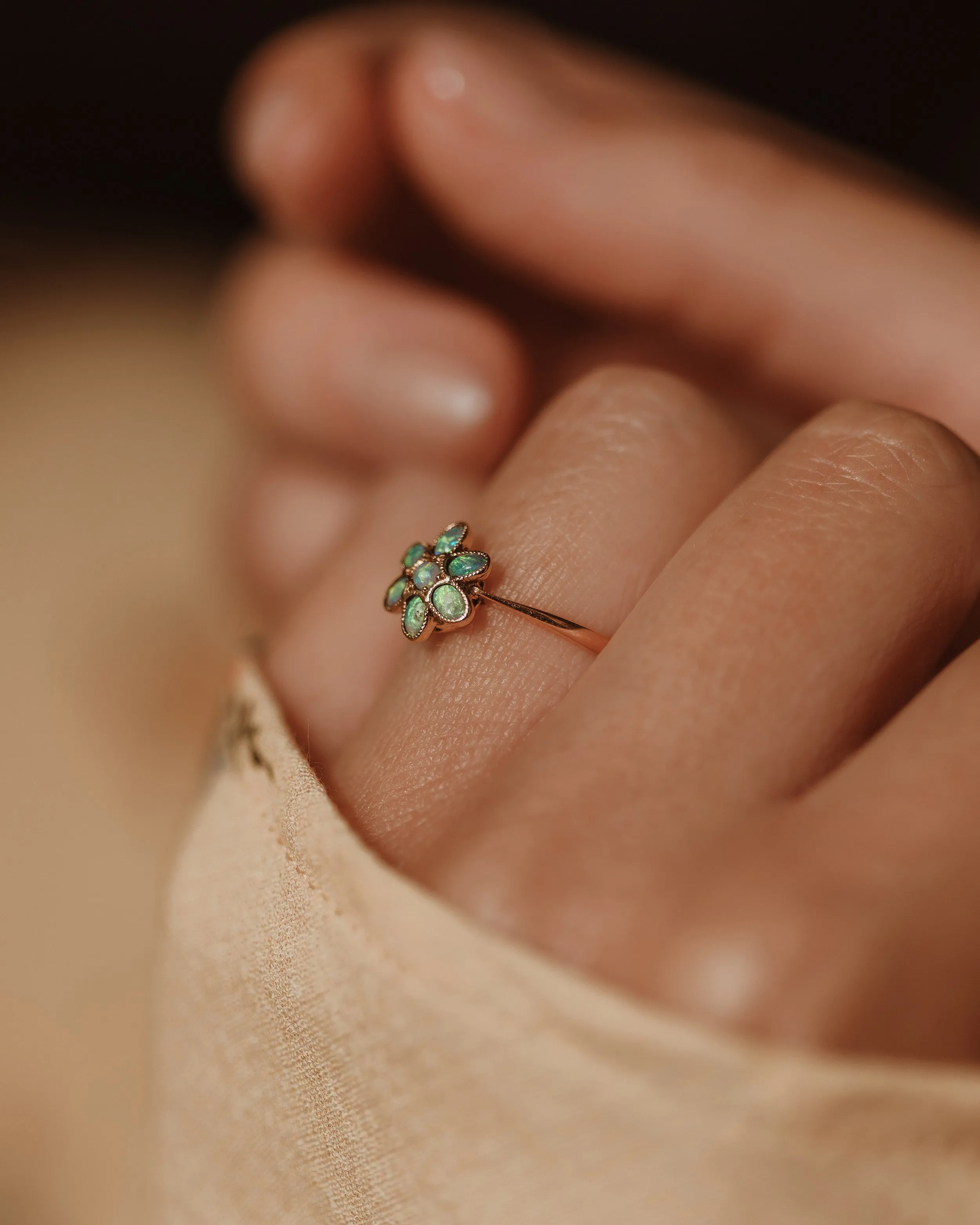 Annis Antique 9ct Gold Opal Flowerhead Cluster Ring sold by Rock n Rose product image thumbnail 3