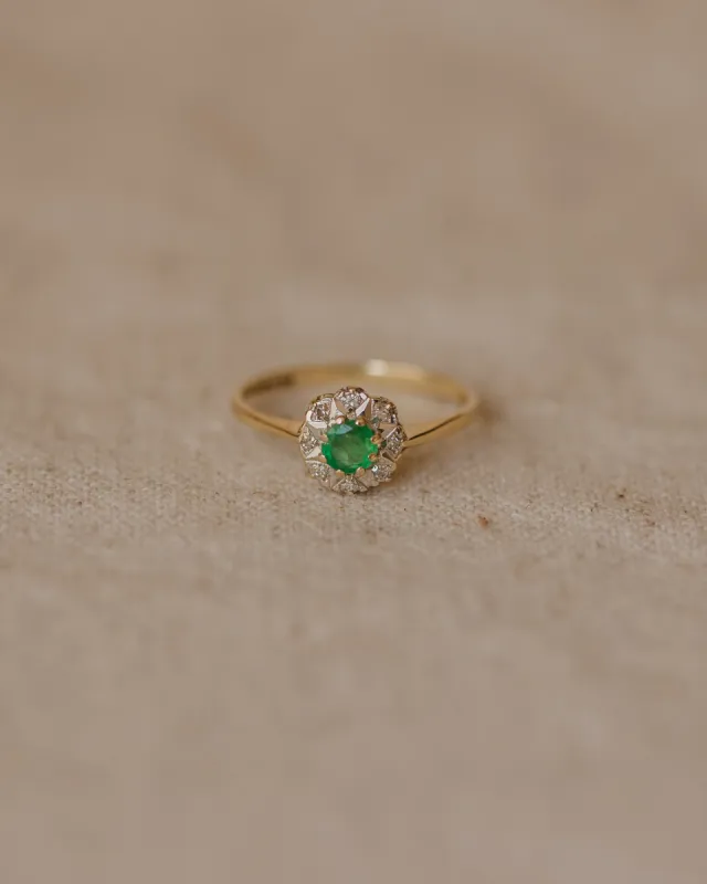 Marilou 1986 9ct Gold Emerald & Diamond Cluster Ring sold by Rock n Rose