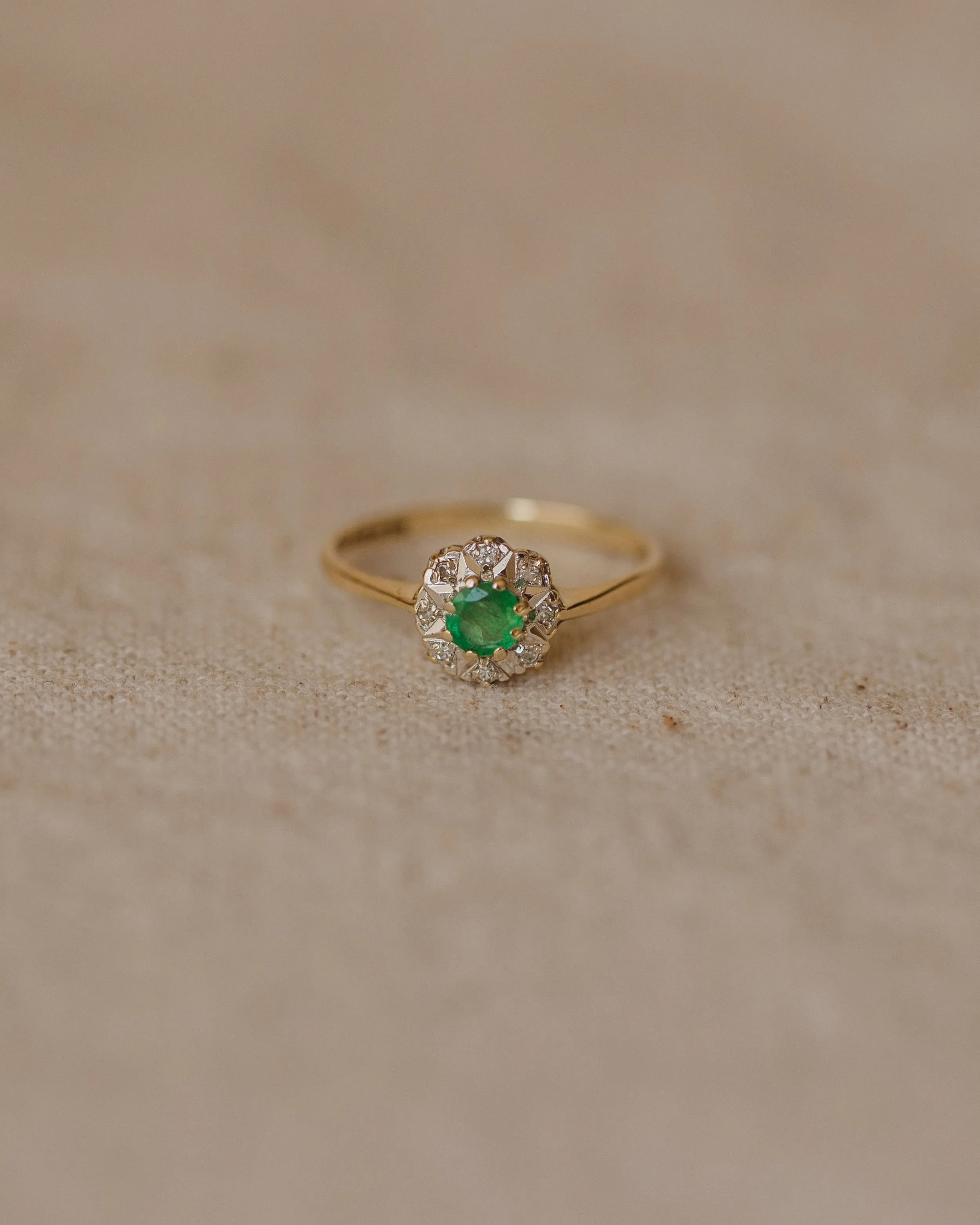 Marilou 1986 9ct Gold Emerald & Diamond Cluster Ring sold by Rock n Rose