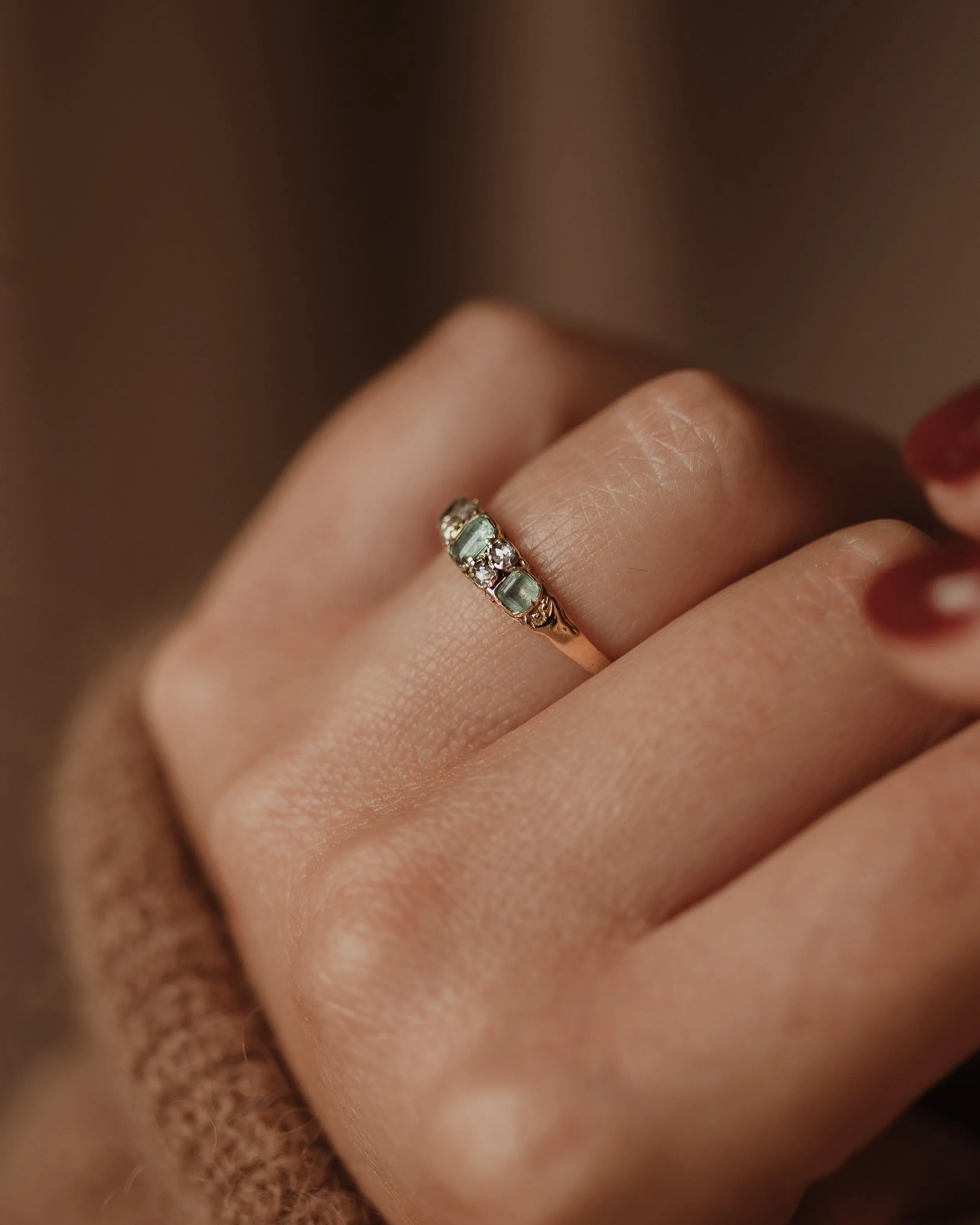 Honora Antique 9ct Gold Beryl & Diamond Seven Stone Ring sold by Rock n Rose product image thumbnail 2