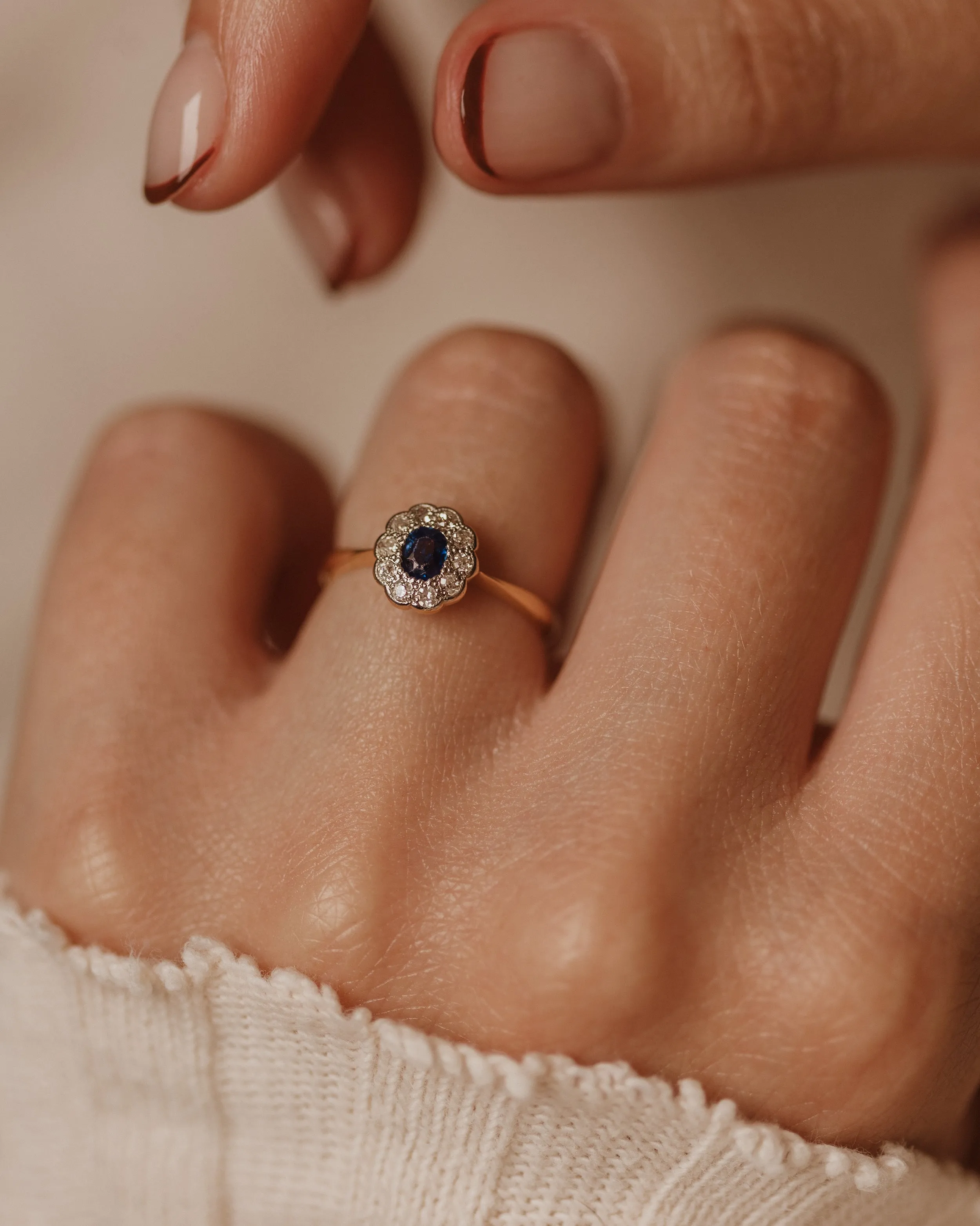 Fleur Vintage 18ct Gold Sapphire & Diamond Daisy Cluster Ring sold by Rock n Rose product image thumbnail 2