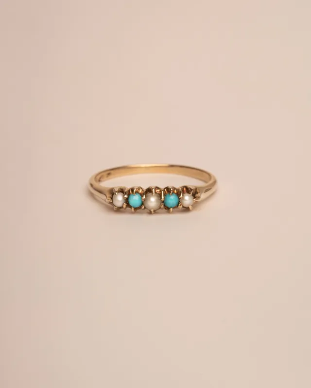 Doris 14ct Gold Turquoise & Pearl Ring sold by Rock n Rose