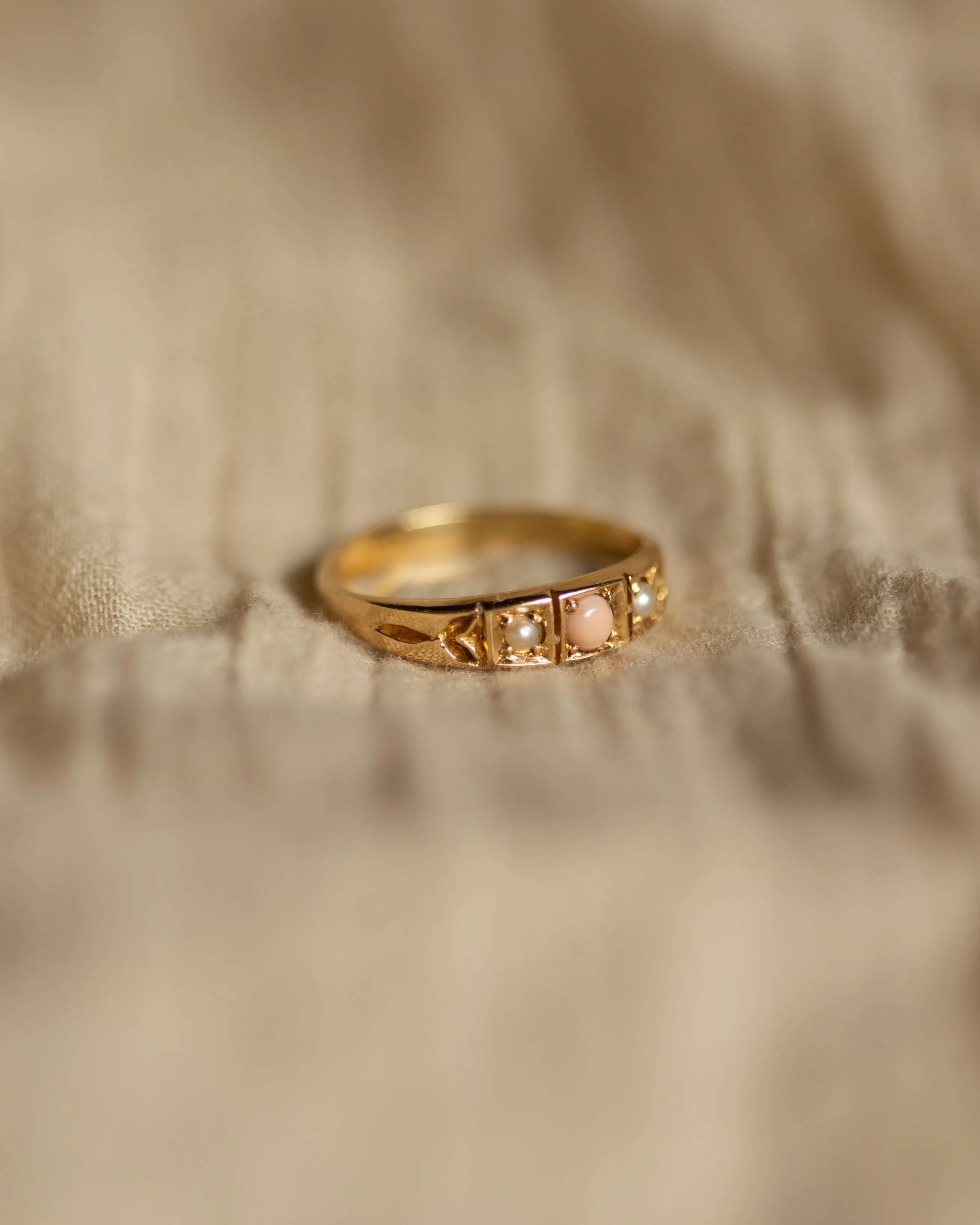Clothilde 1897 Antique 18ct Gold Coral & Pearl Trilogy Ring sold by Rock n Rose product image thumbnail 4