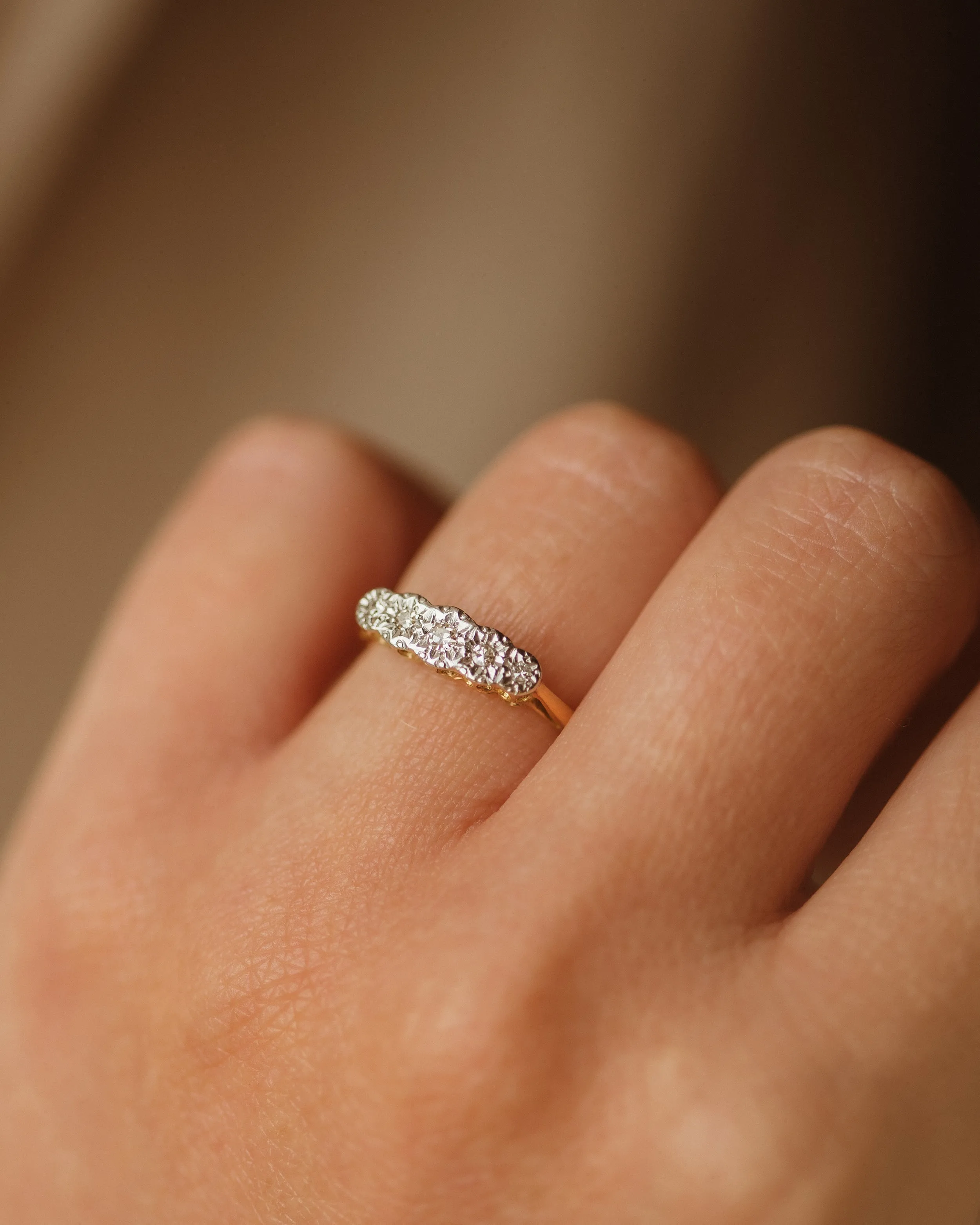 Audrey Antique 18ct Gold Five Stone Diamond Ring sold by Rock n Rose