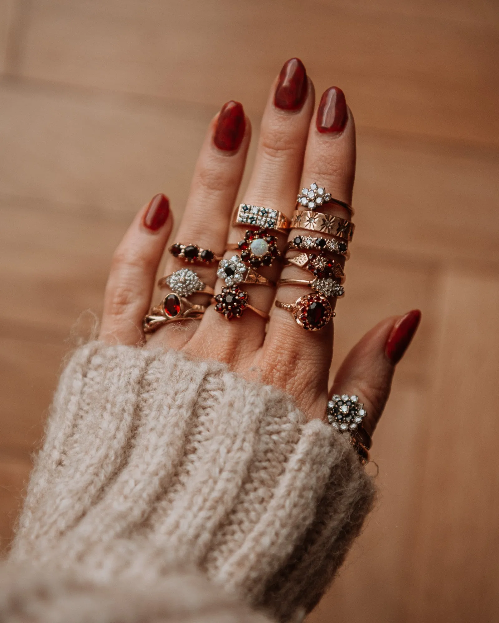 Alma 9ct Gold Opal & Garnet Cluster Ring sold by Rock n Rose product image thumbnail 4