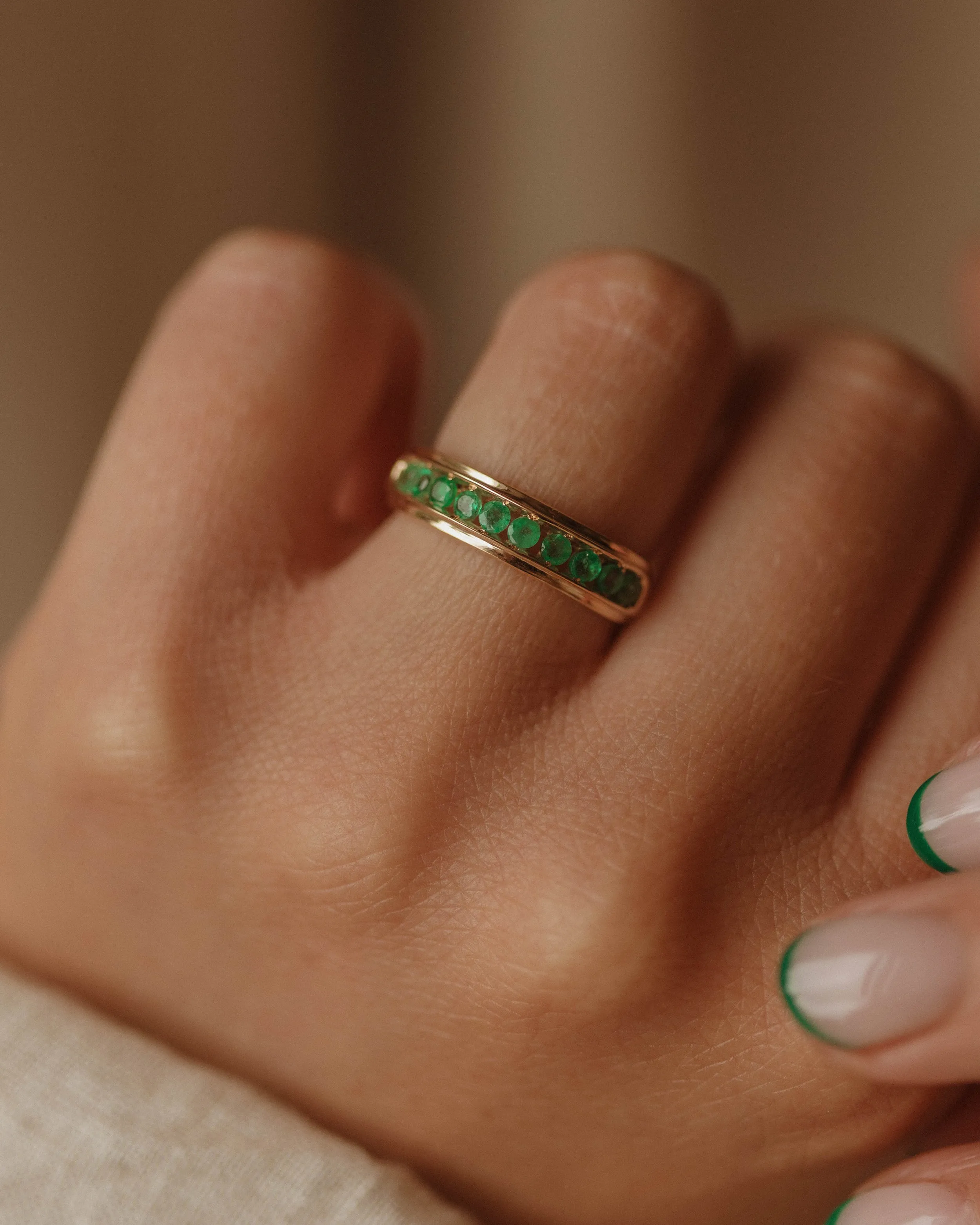 Lavinia Vintage 9ct Gold Emerald Half Eternity Ring sold by Rock n Rose