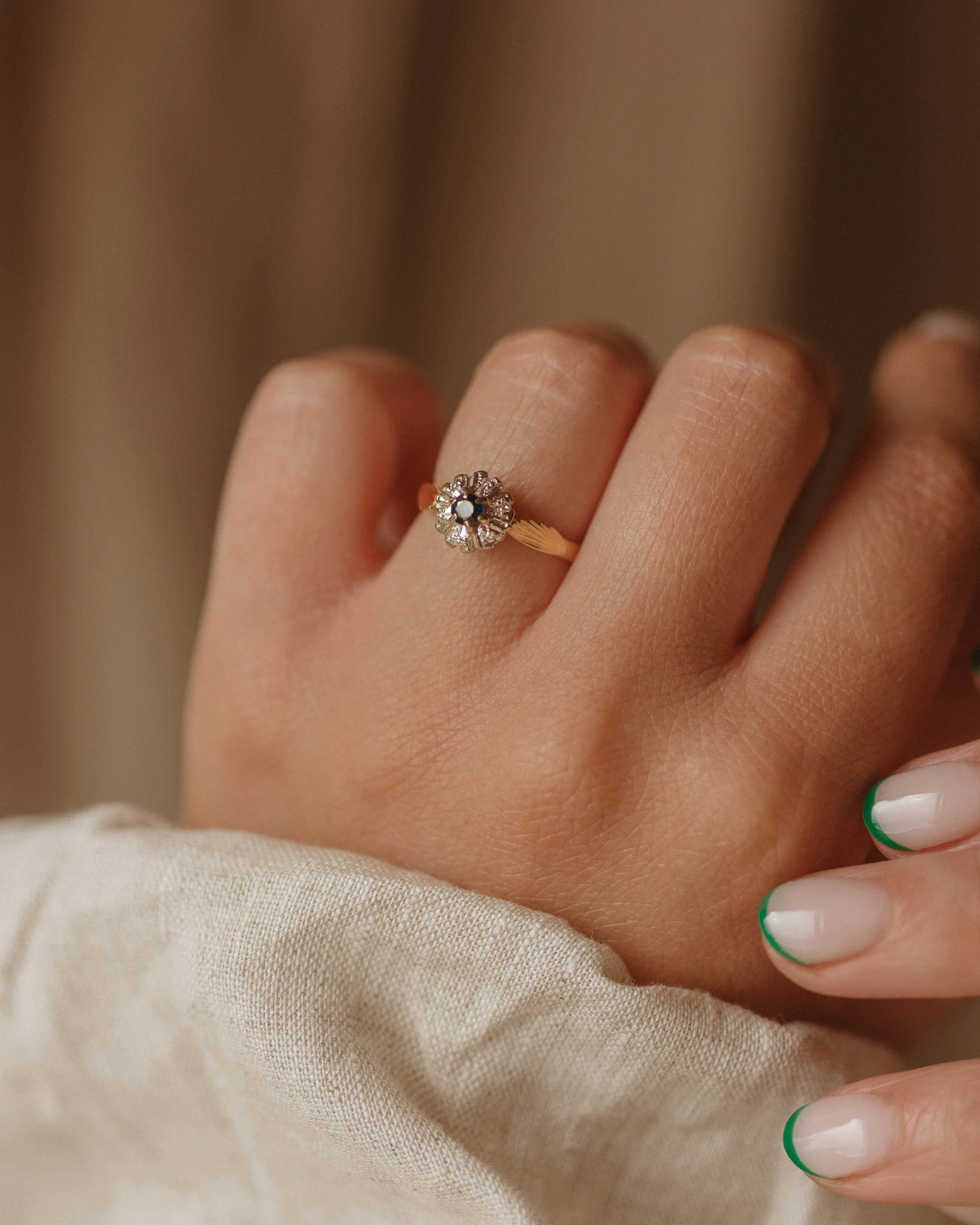 Lydia Vintage 18ct Gold Sapphire & Diamond Cluster Ring sold by Rock n Rose product image thumbnail 2