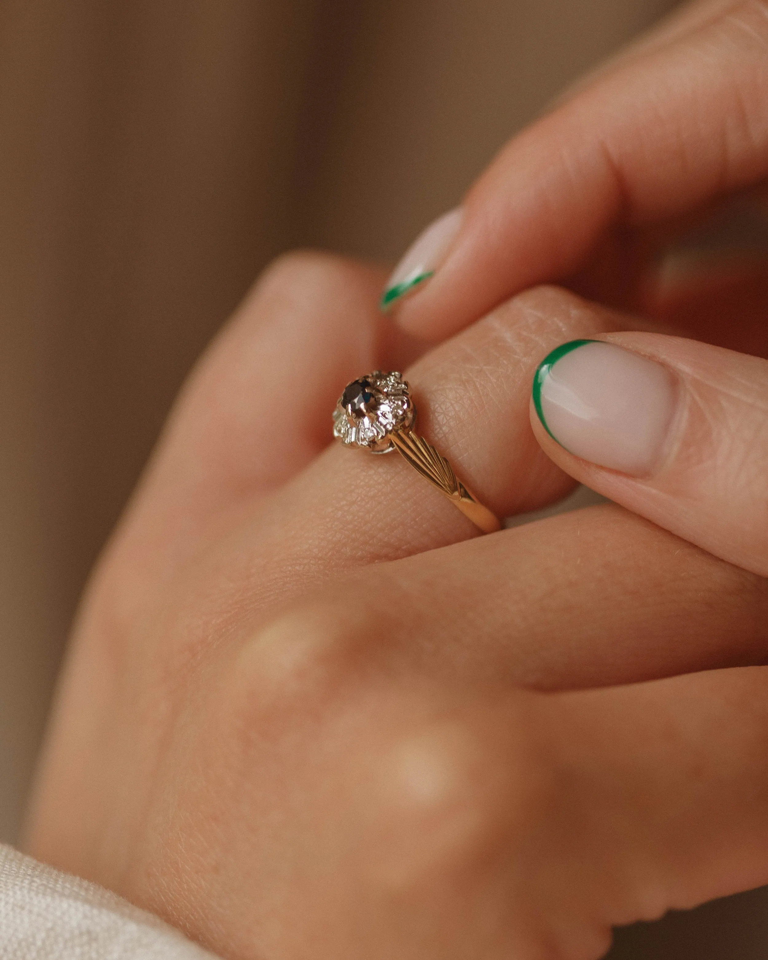 Lydia Vintage 18ct Gold Sapphire & Diamond Cluster Ring sold by Rock n Rose product image thumbnail 3