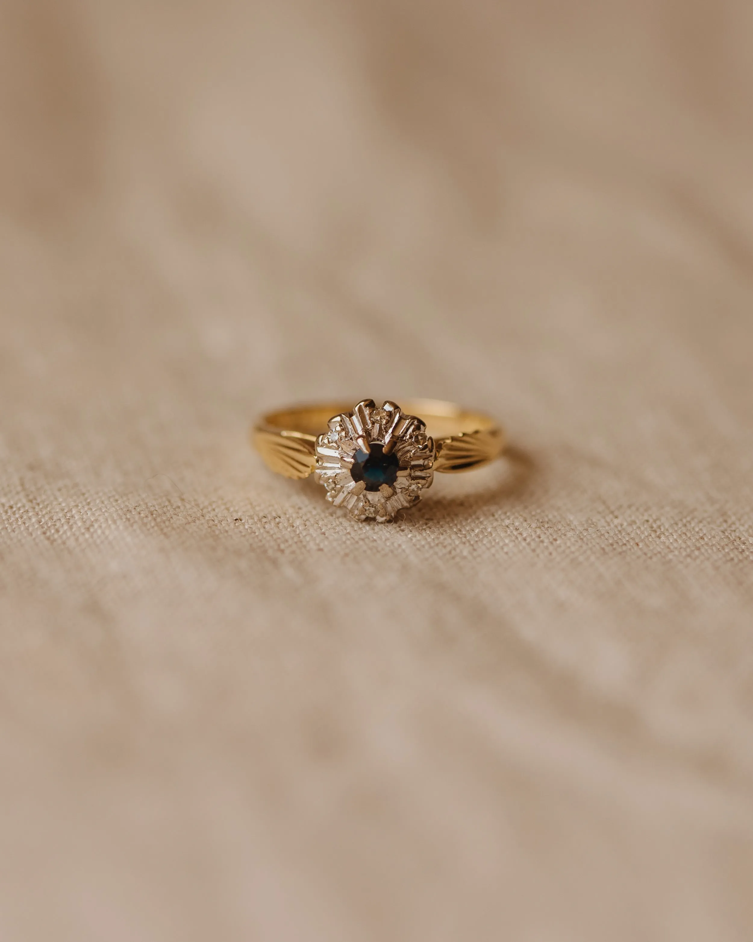 Lydia Vintage 18ct Gold Sapphire & Diamond Cluster Ring sold by Rock n Rose