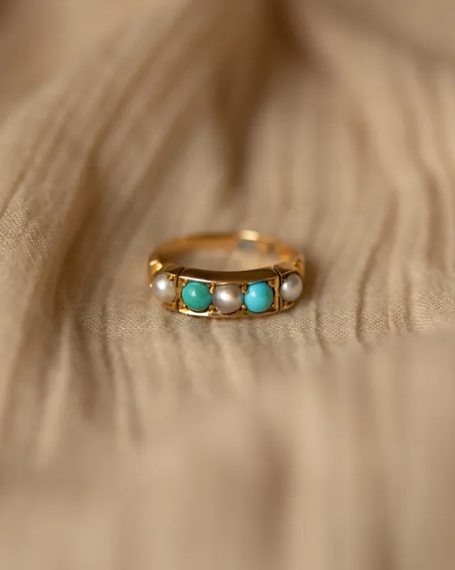 Alexandra 1879 Victorian 18ct Gold Turquoise & Pearl Ring sold by Rock n Rose