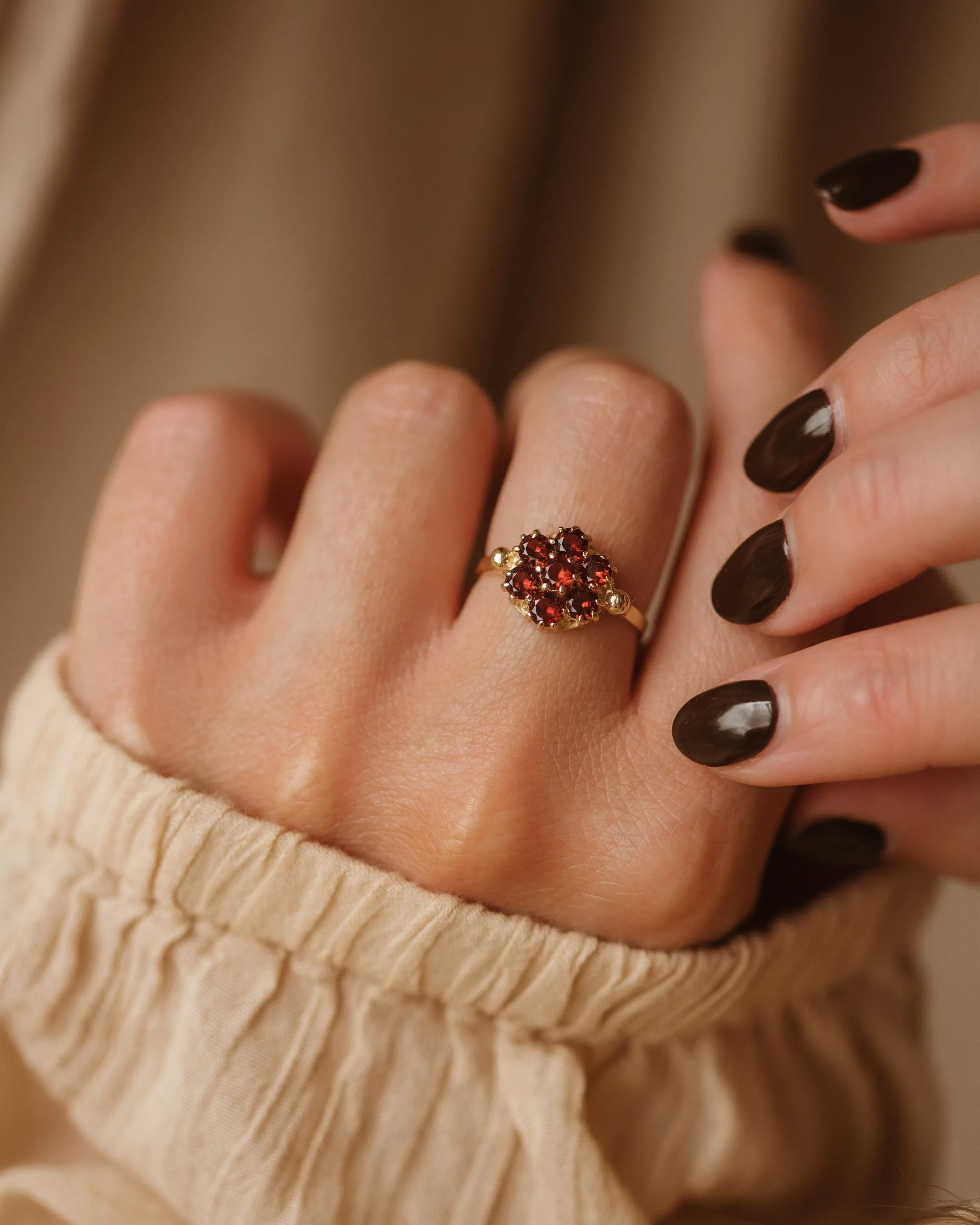 Leonora 1963 9ct Gold Garnet Cluster Ring sold by Rock n Rose