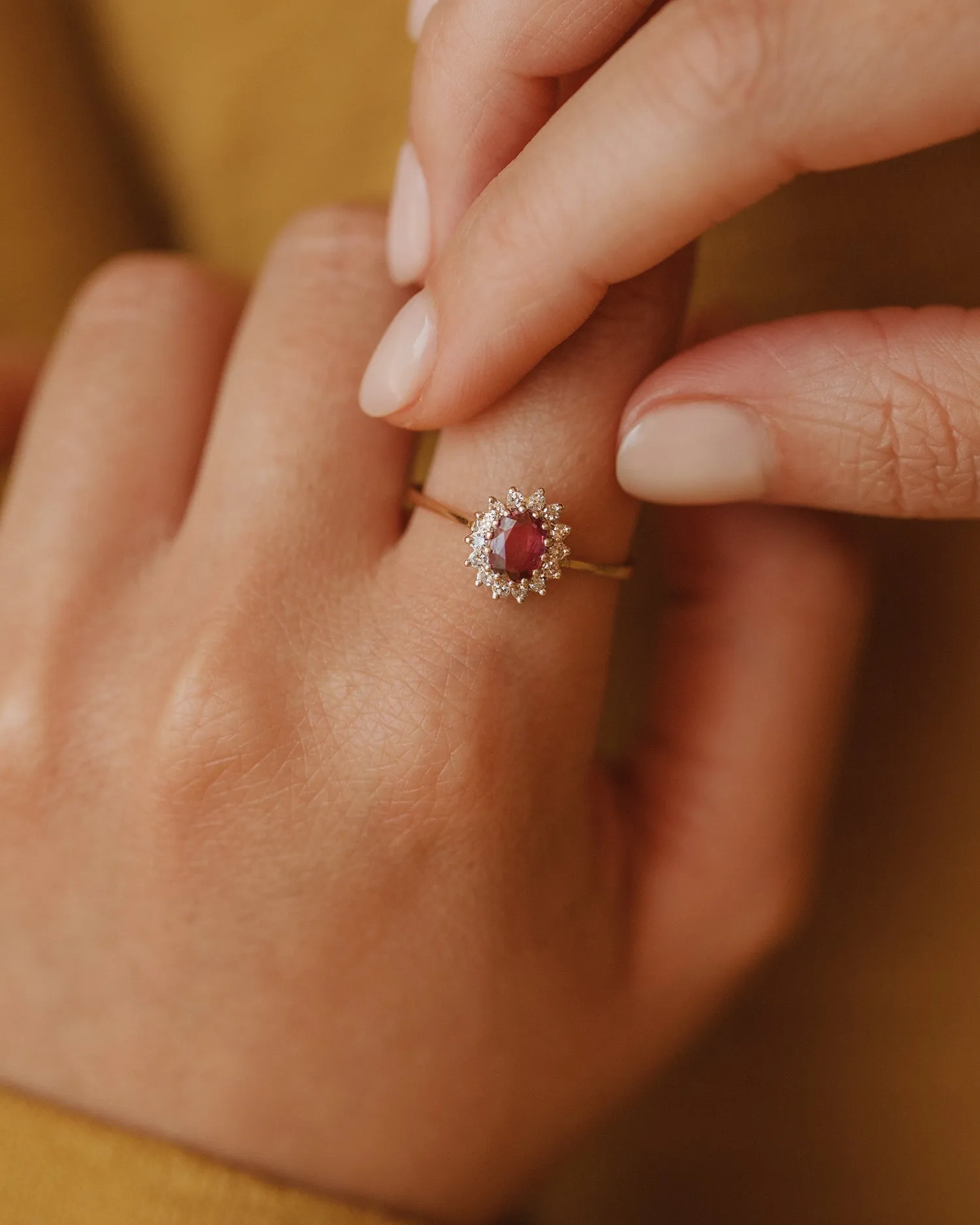 Gladys 1984 9ct Gold Ruby & Diamond Cluster Ring sold by Rock n Rose