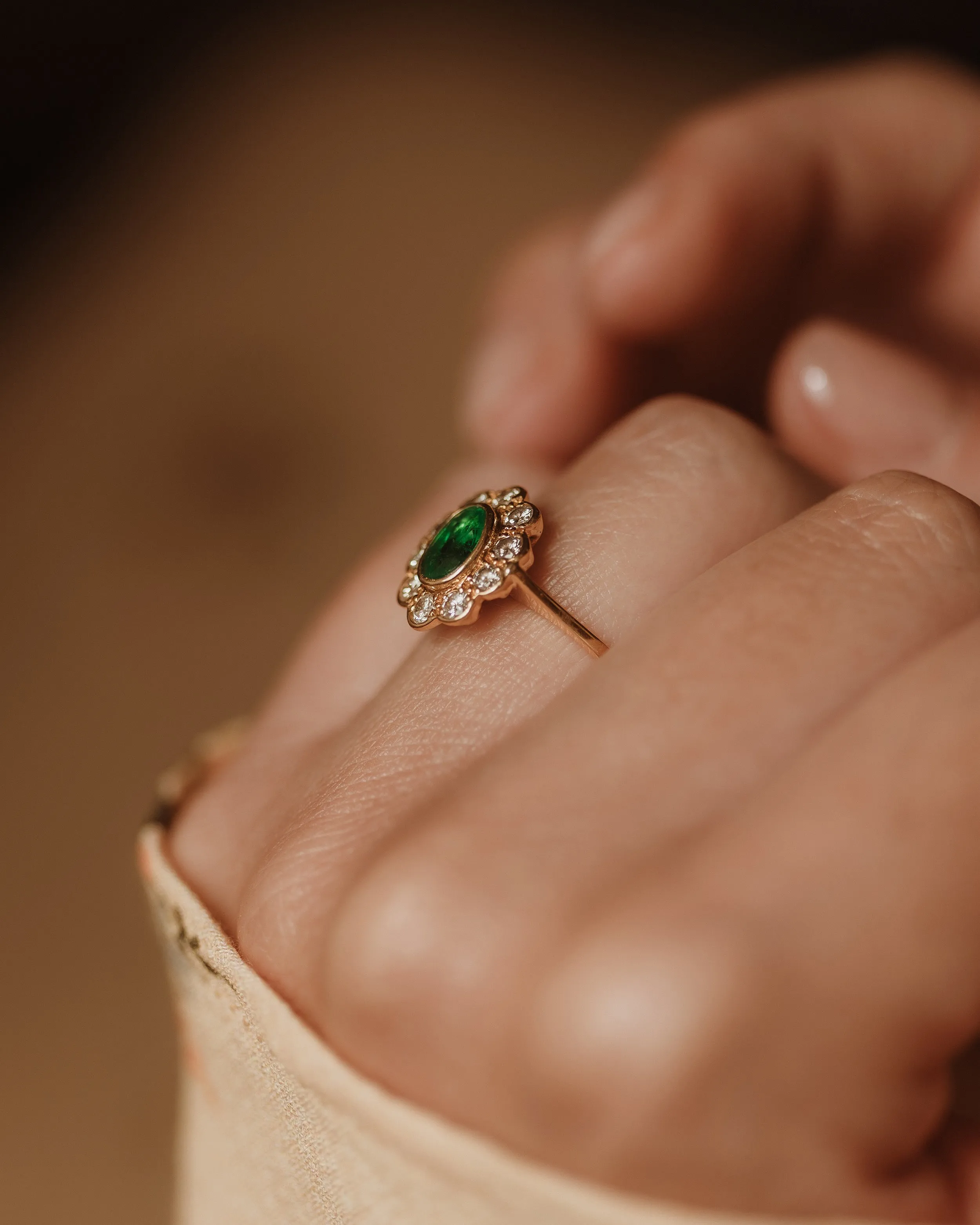 Helene 1986 Vintage 18ct Gold Emerald & Diamond Cluster Ring sold by Rock n Rose product image thumbnail 2