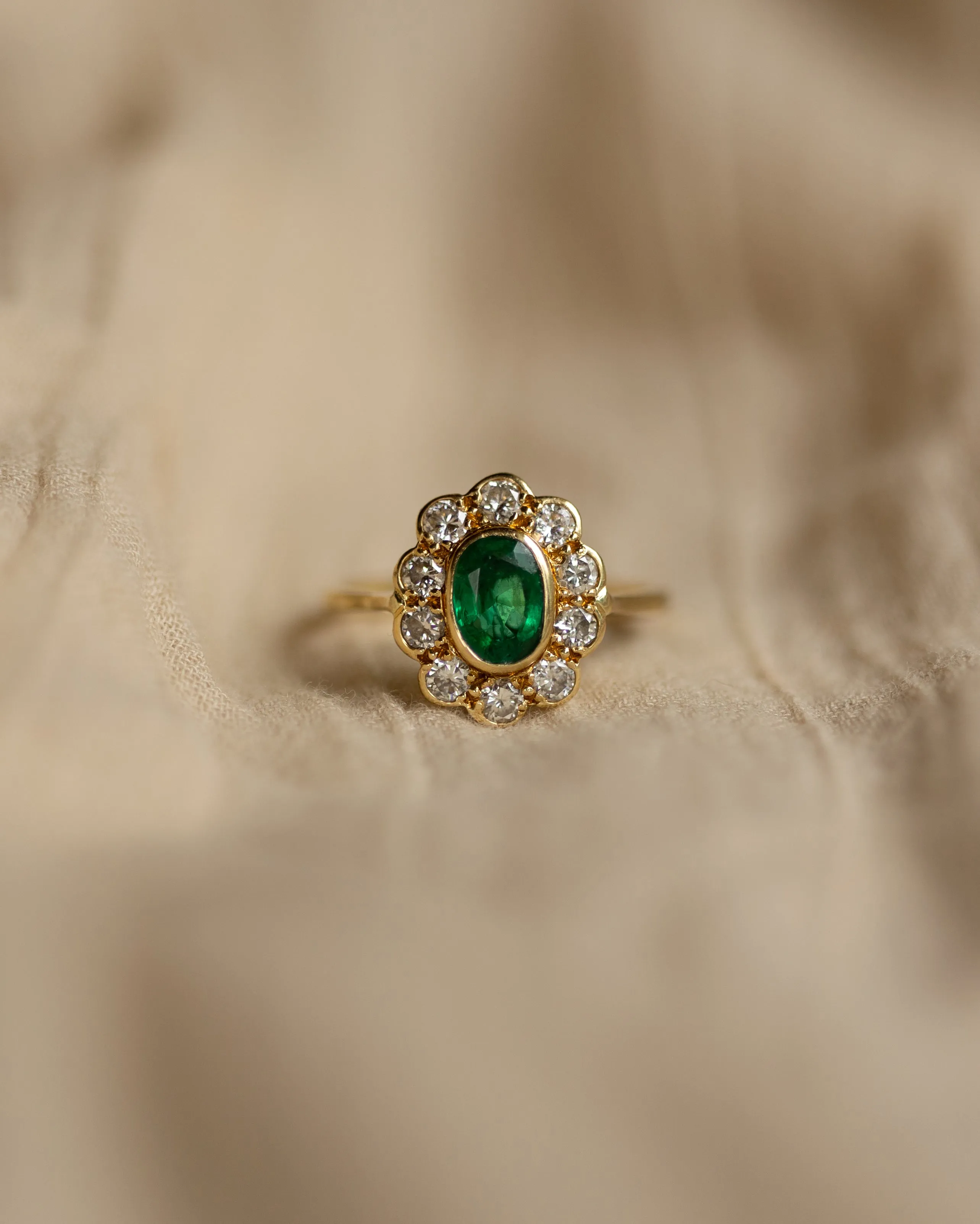 Helene 1986 Vintage 18ct Gold Emerald & Diamond Cluster Ring sold by Rock n Rose product image thumbnail 3