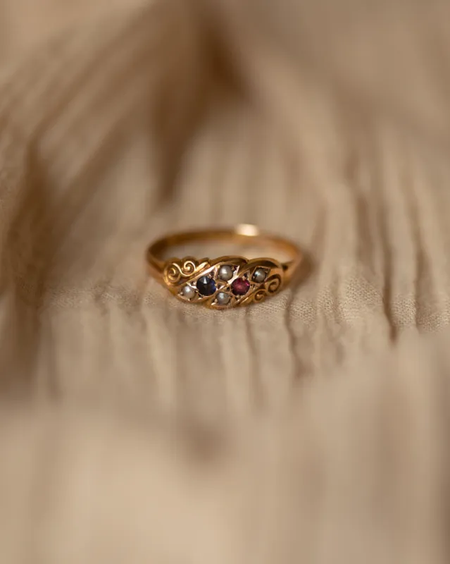 Colette 1900 Victorian 15ct Gold Ruby, Sapphire & Pearl Ring sold by Rock n Rose