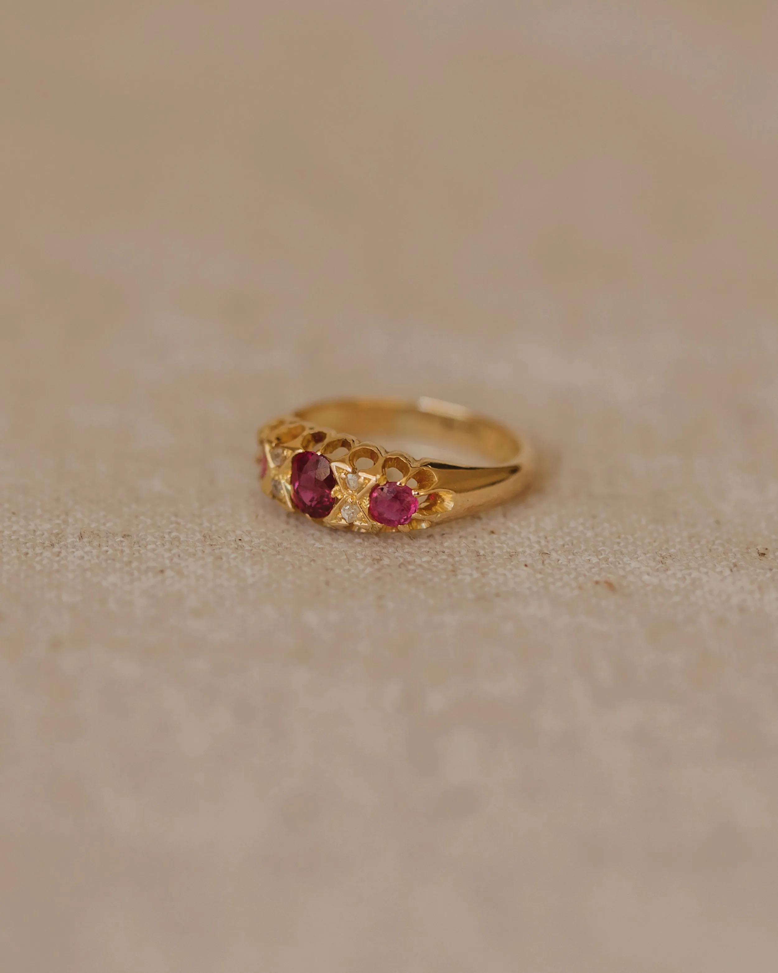 Evelyn Antique 18ct Gold Ruby & Diamond Trilogy Ring sold by Rock n Rose product image thumbnail 5