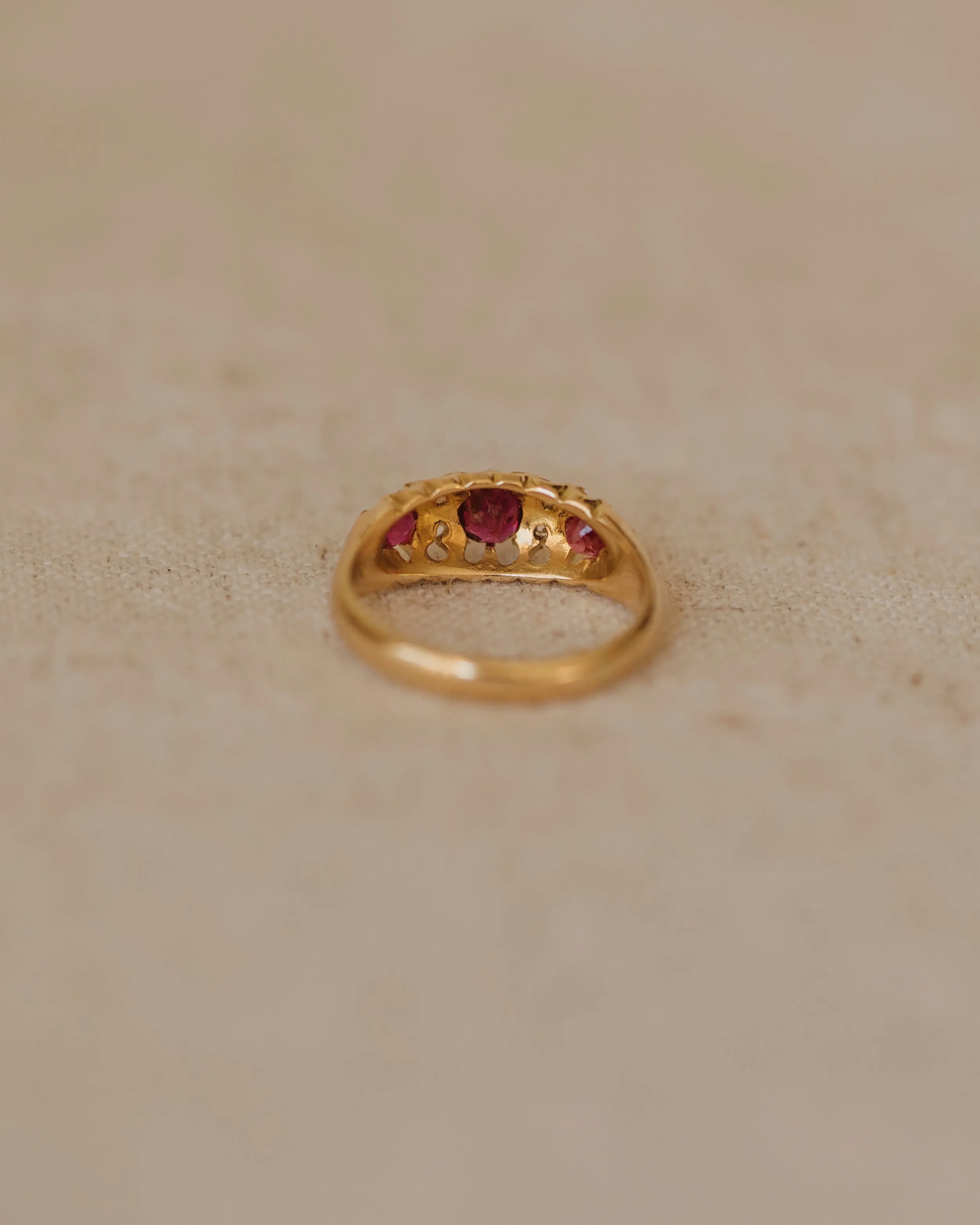 Evelyn Antique 18ct Gold Ruby & Diamond Trilogy Ring sold by Rock n Rose product image thumbnail 4