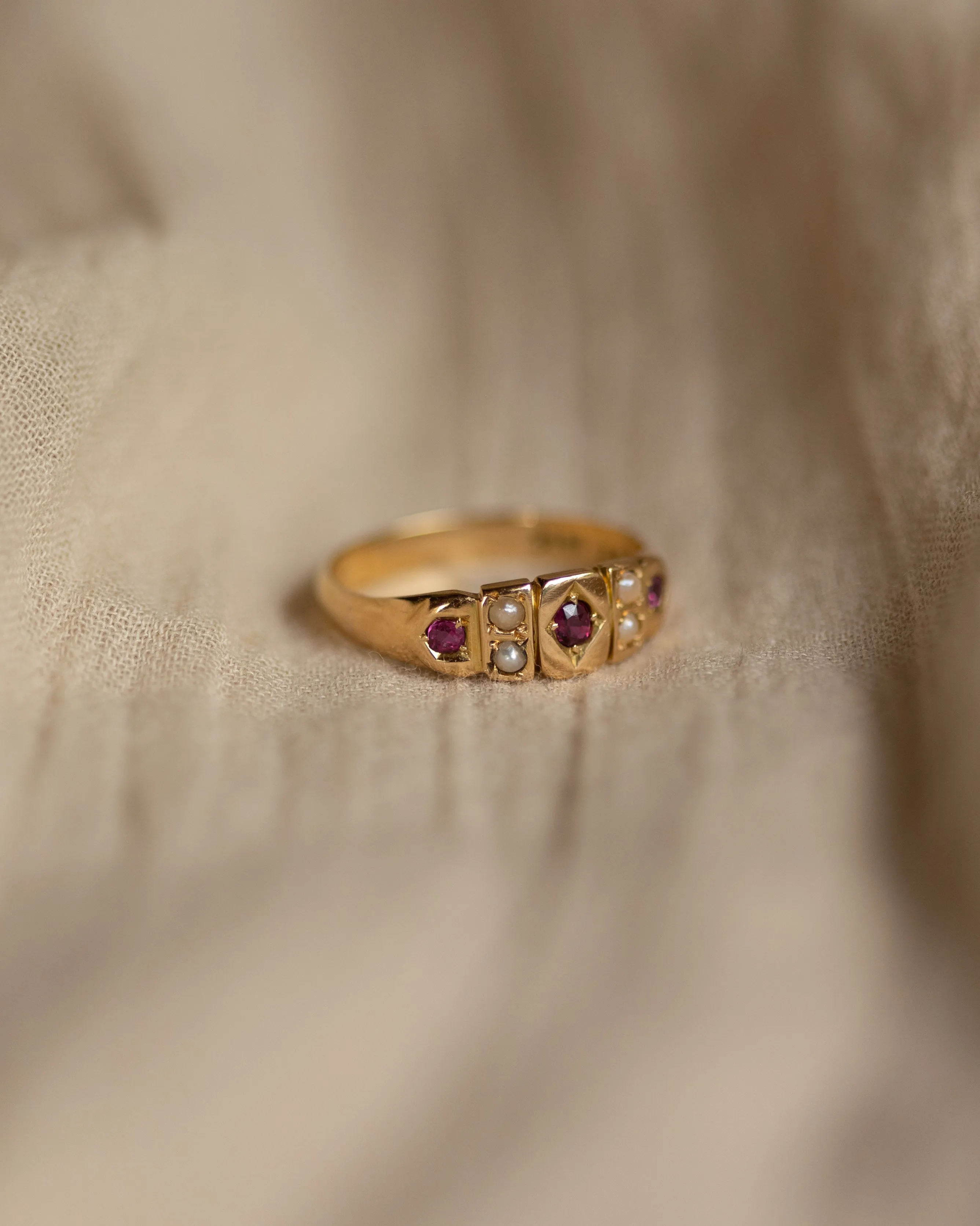 Adelaide Antique 18ct Gold Ruby & Pearl Seven Stone Ring sold by Rock n Rose product image thumbnail 4
