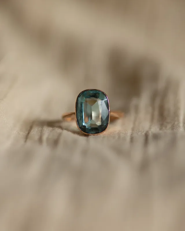 Bess Antique 9ct Gold Blue Paste Solitaire Ring sold by Rock n Rose