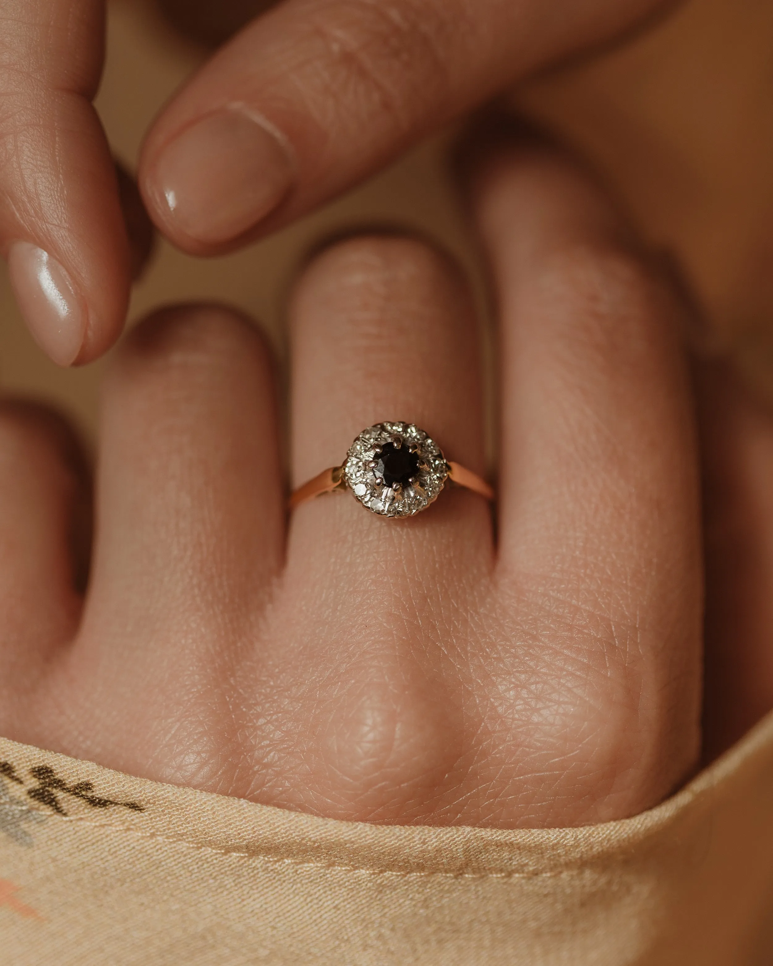 Mary Vintage 18ct Gold Sapphire & Diamond Cluster Ring sold by Rock n Rose product image thumbnail 2