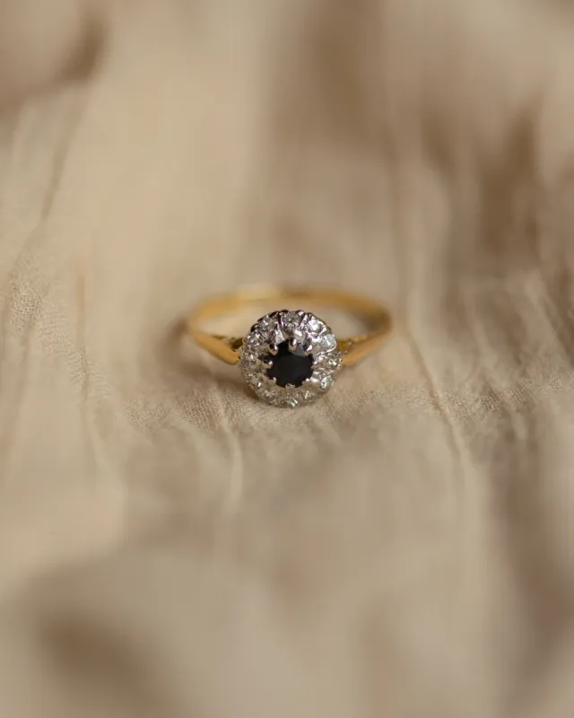 Mary Vintage 18ct Gold Sapphire & Diamond Cluster Ring sold by Rock n Rose