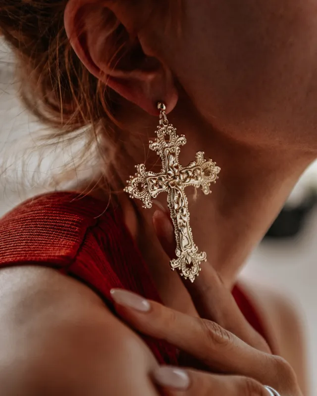 Gabrielle Baroque Cross Earrings sold by Rock n Rose