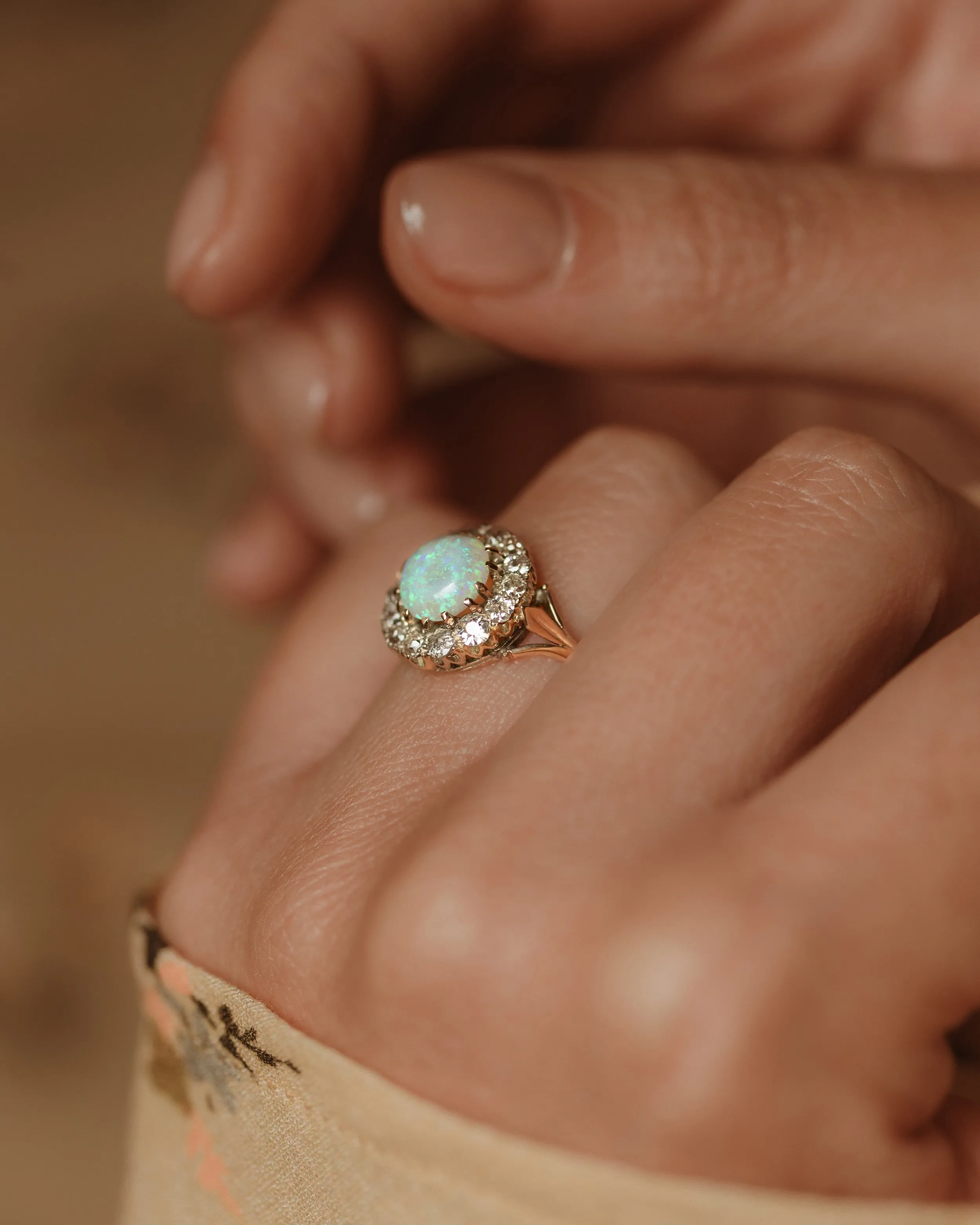 Viola Antique 18ct Gold Opal & Diamond Cluster Ring sold by Rock n Rose product image thumbnail 2