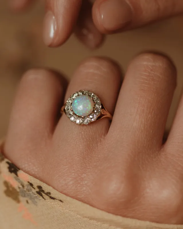 Viola Antique 18ct Gold Opal & Diamond Cluster Ring sold by Rock n Rose