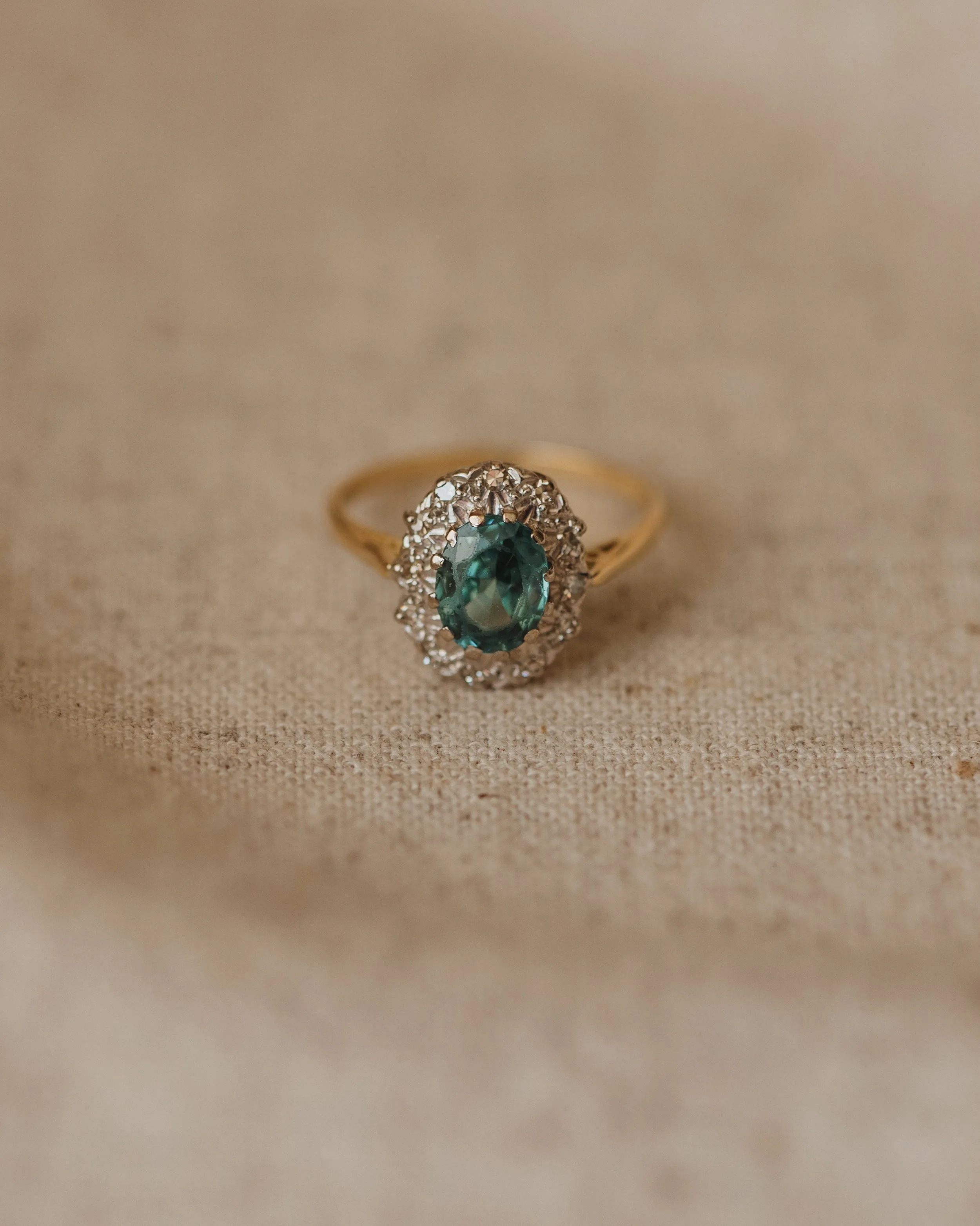 Phyllis 1967 18ct Gold Blue Zircon & Diamond Cluster Ring sold by Rock n Rose product image thumbnail 2