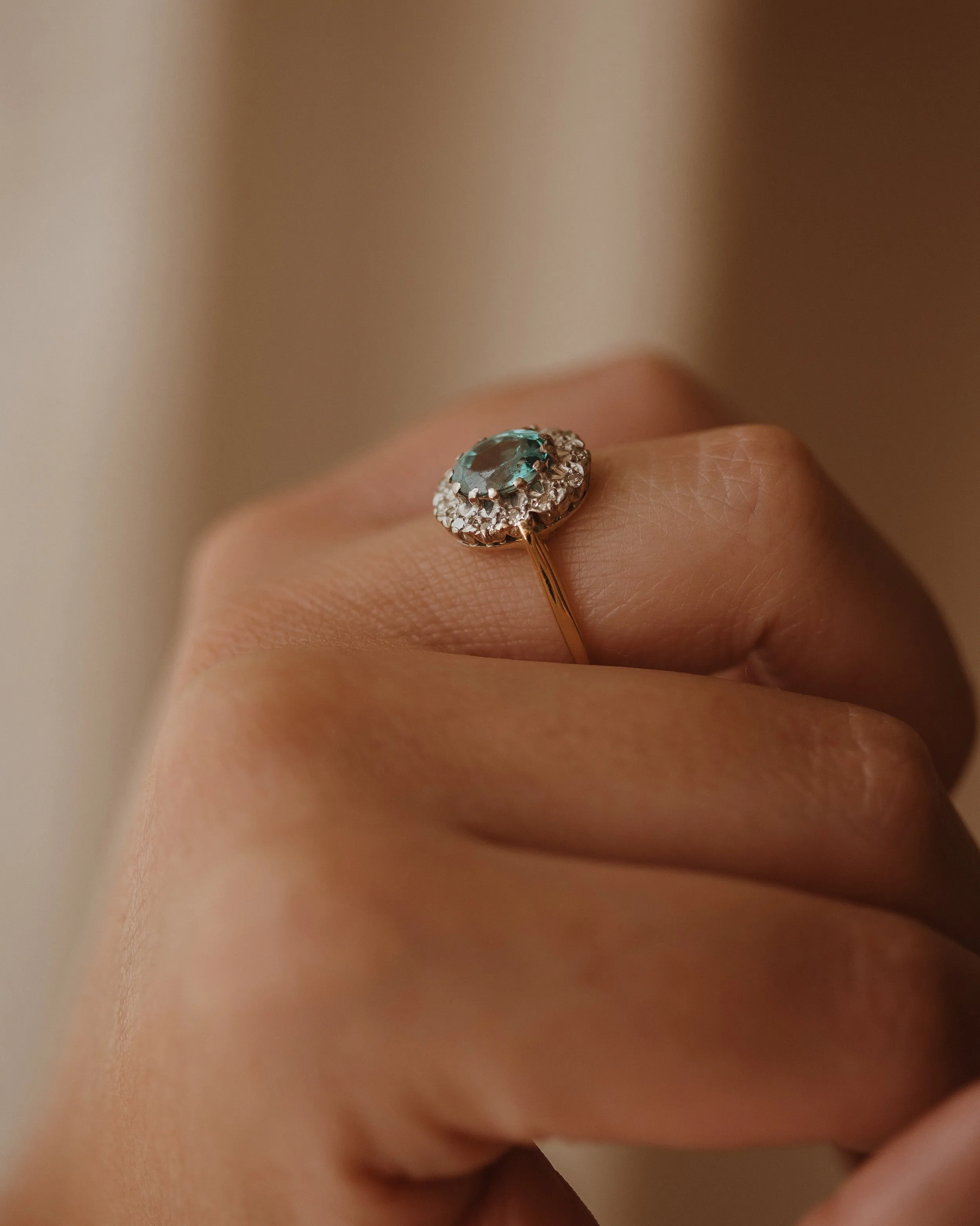 Phyllis 1967 18ct Gold Blue Zircon & Diamond Cluster Ring sold by Rock n Rose product image thumbnail 3