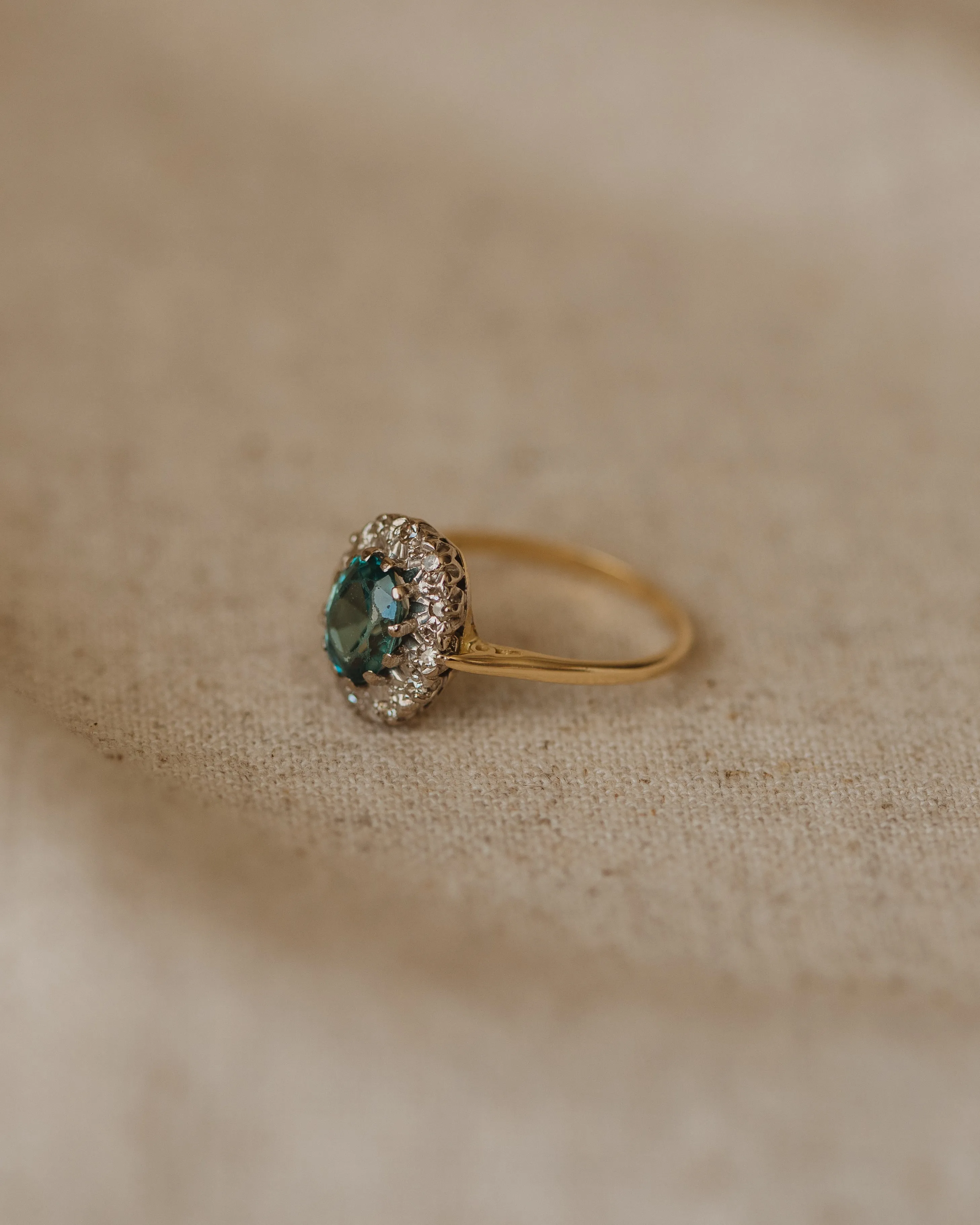 Phyllis 1967 18ct Gold Blue Zircon & Diamond Cluster Ring sold by Rock n Rose product image thumbnail 4