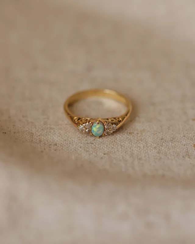 Marianne Vintage 18ct Gold Opal & Diamond Cluster Ring sold by Rock n Rose