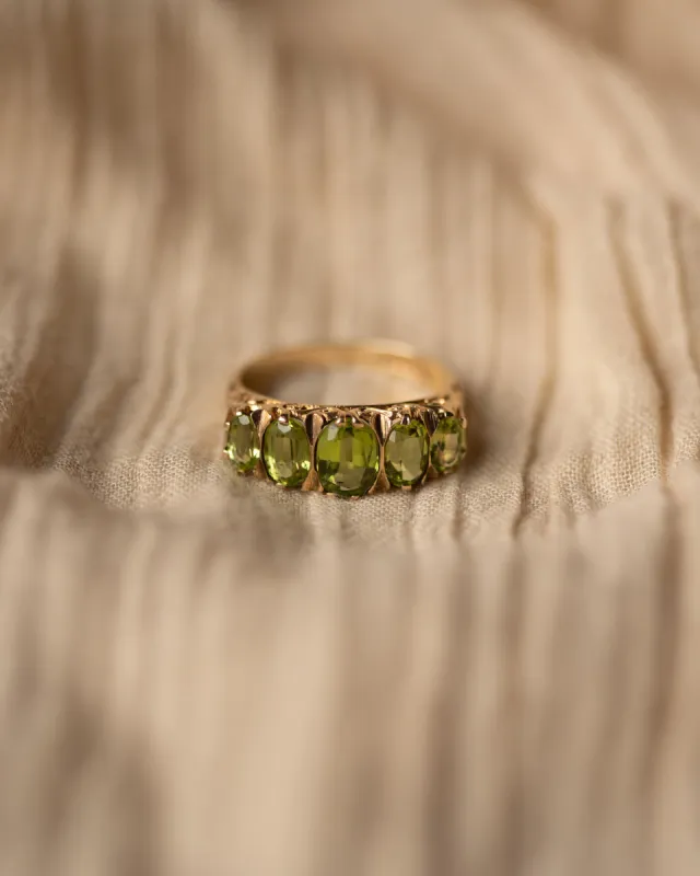 Hannah 1980 Vintage 9ct Gold Five Stone Peridot Ring sold by Rock n Rose