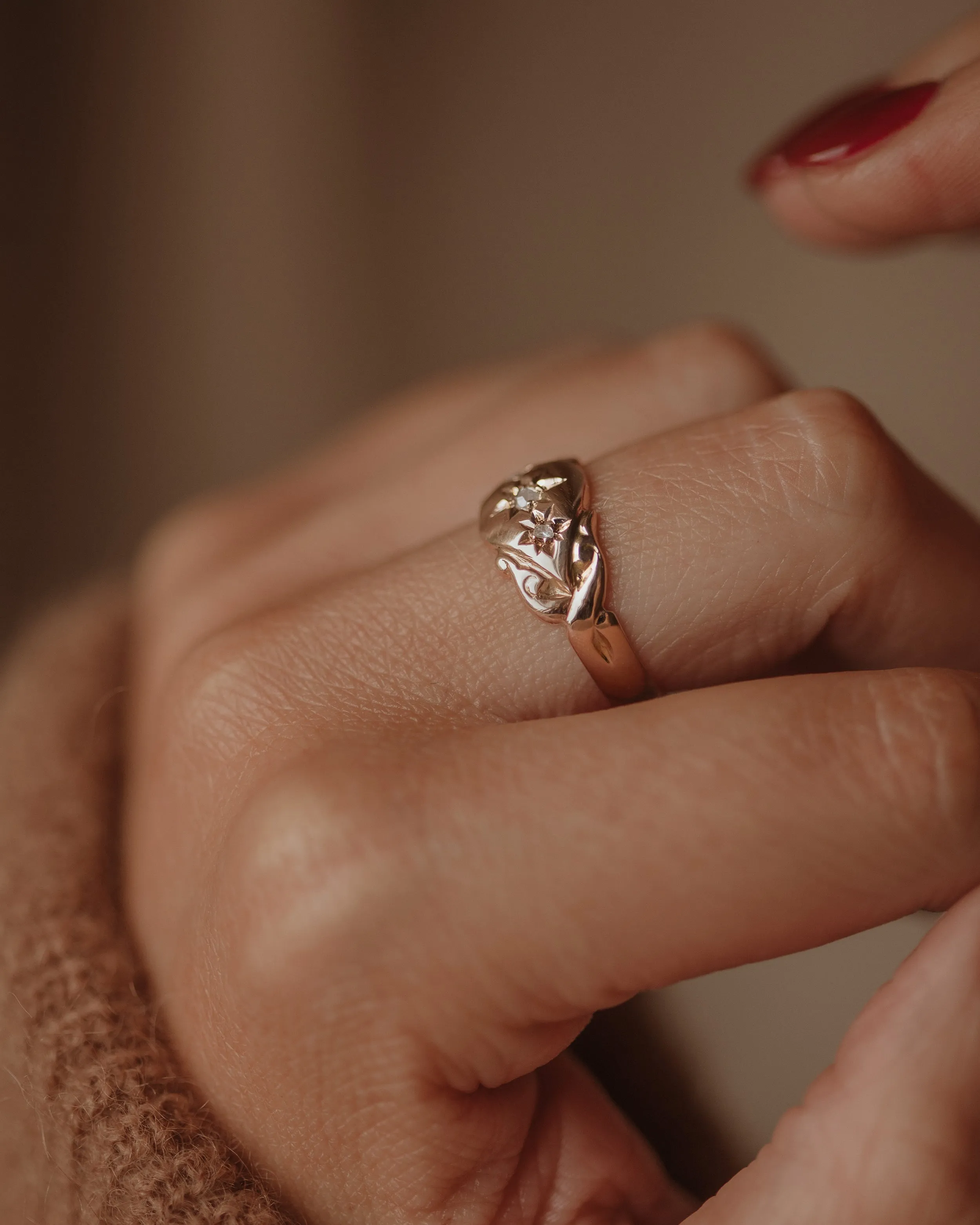 Winnie 1918 Antique 9ct Gold Star Set Diamond Trilogy Ring sold by Rock n Rose product image thumbnail 3