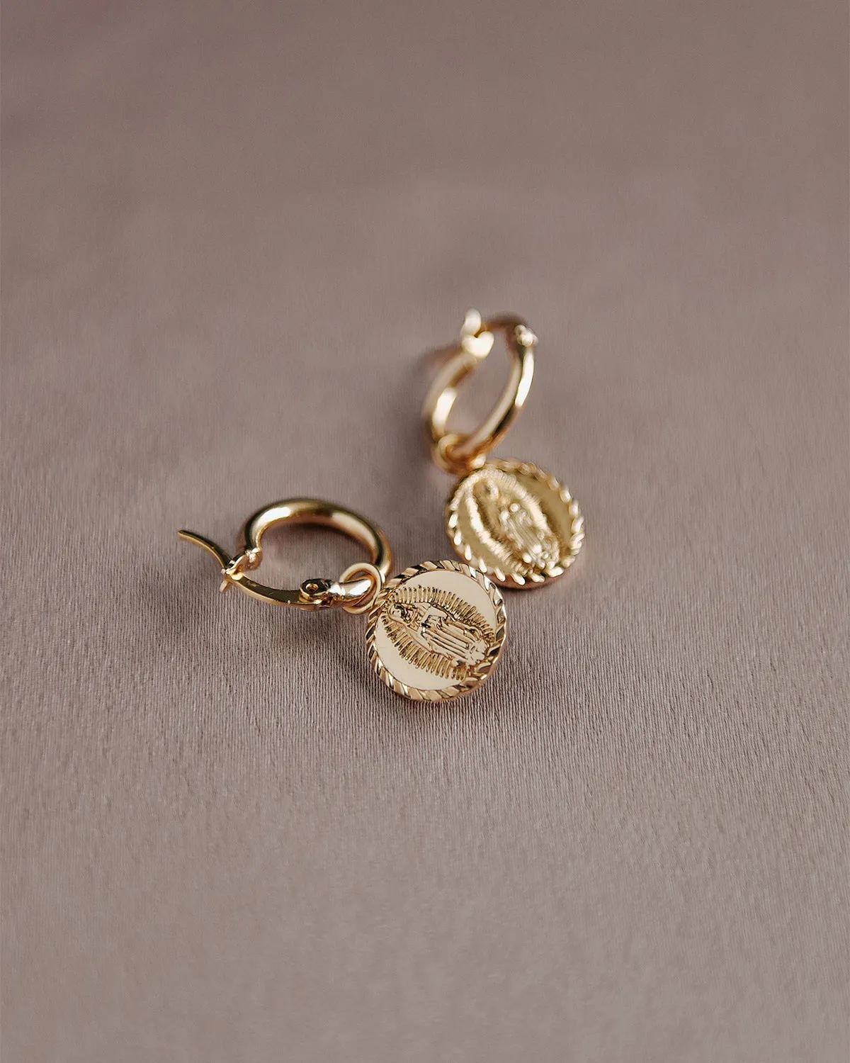 Guadalupe Medal Hoop Earrings sold by Rock n Rose product image thumbnail 4