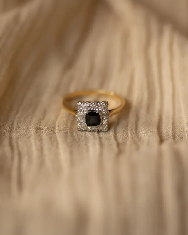 Brigitte 1966 Vintage 18ct Gold Sapphire & Diamond Cluster Ring sold by Rock n Rose