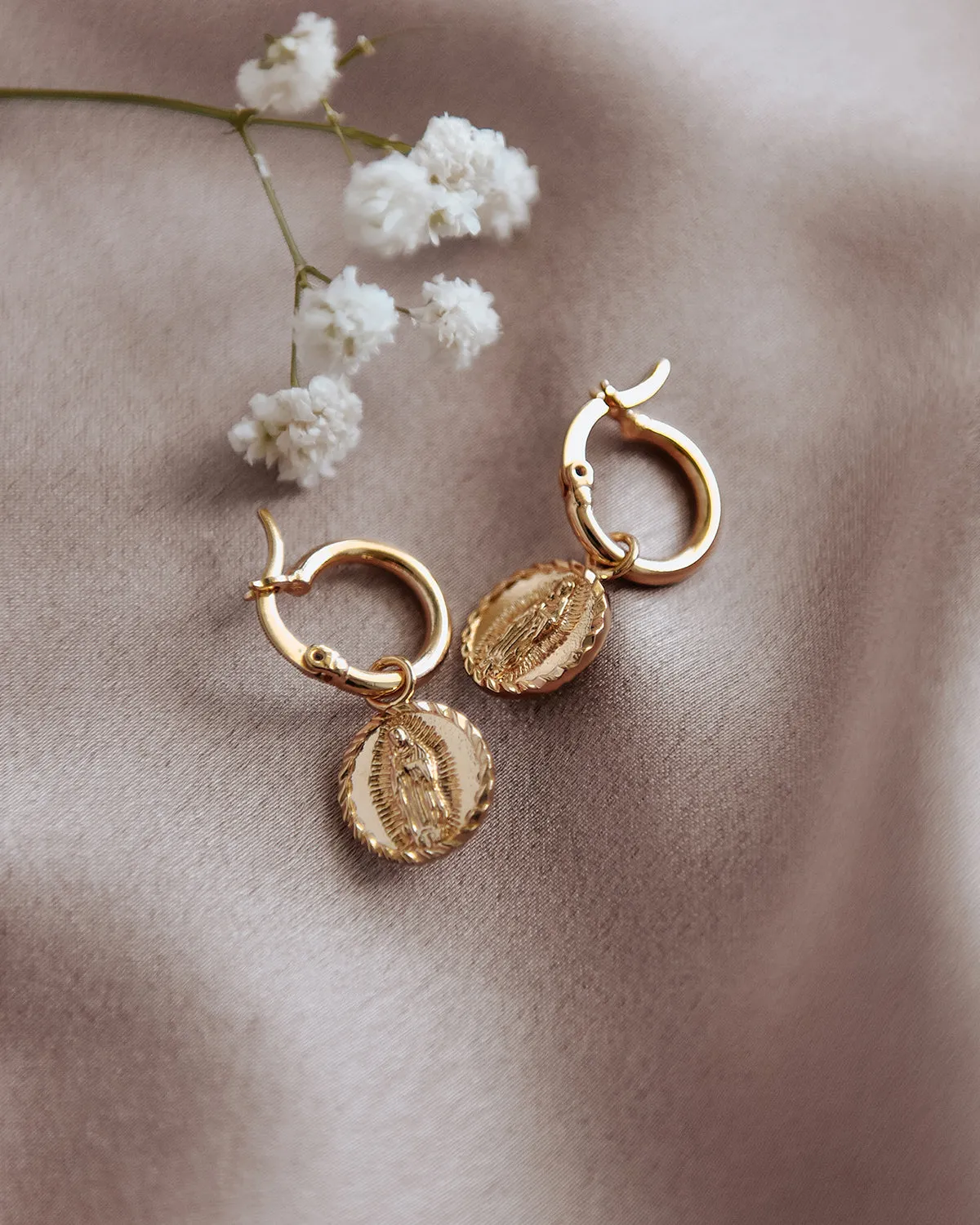 Guadalupe Medal Hoop Earrings sold by Rock n Rose product image thumbnail 5