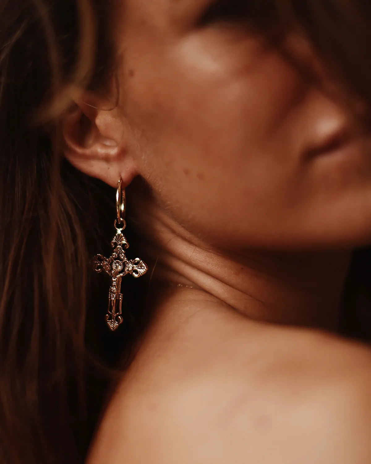 Esther Cross Hoop Earrings sold by Rock n Rose