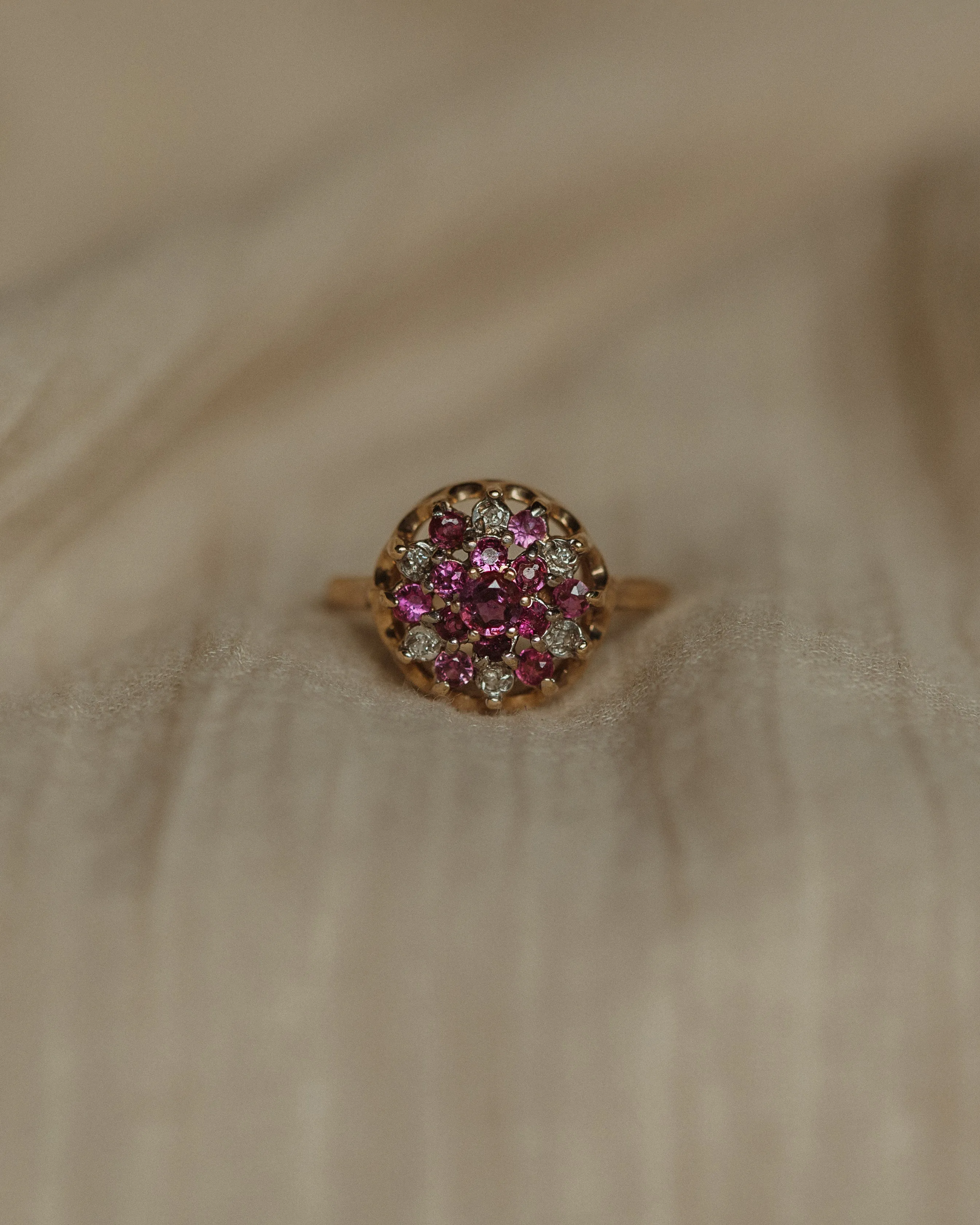 Trudy 1973 Vintage 9ct Gold Ruby & Diamond Cluster Ring sold by Rock n Rose product image thumbnail 4