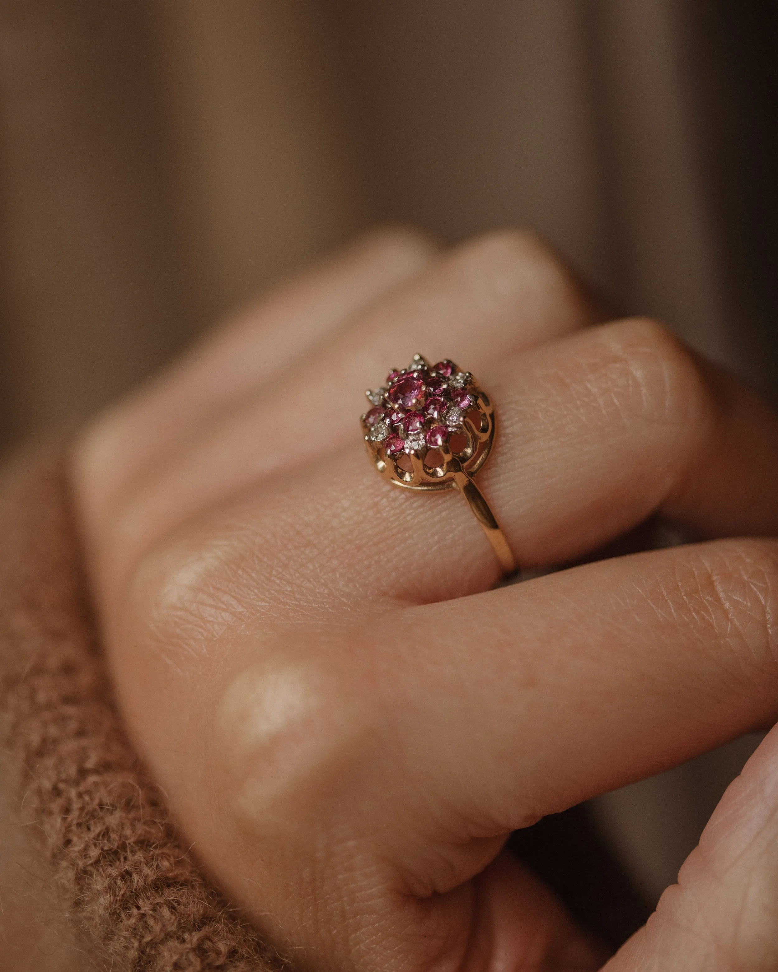 Trudy 1973 Vintage 9ct Gold Ruby & Diamond Cluster Ring sold by Rock n Rose product image thumbnail 2