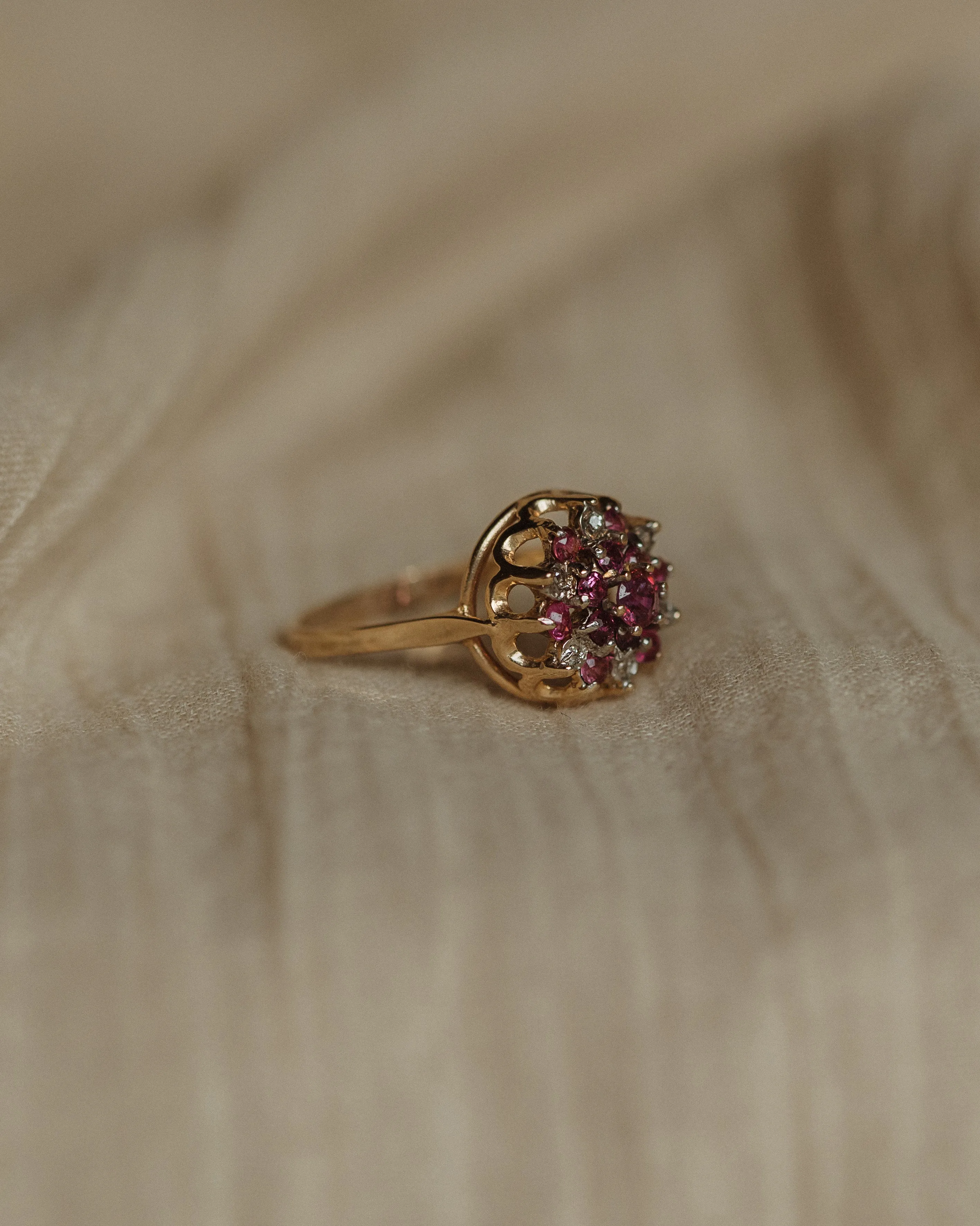 Trudy 1973 Vintage 9ct Gold Ruby & Diamond Cluster Ring sold by Rock n Rose product image thumbnail 3
