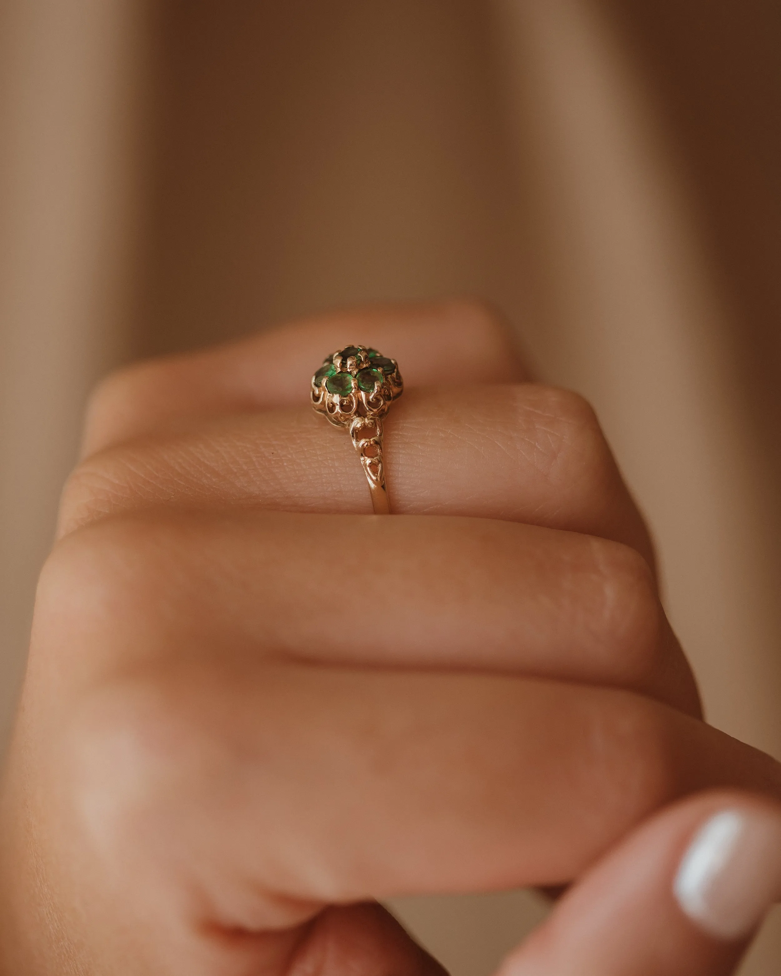 Annette Vintage 9ct Gold Emerald Flower Cluster Ring sold by Rock n Rose product image thumbnail 3