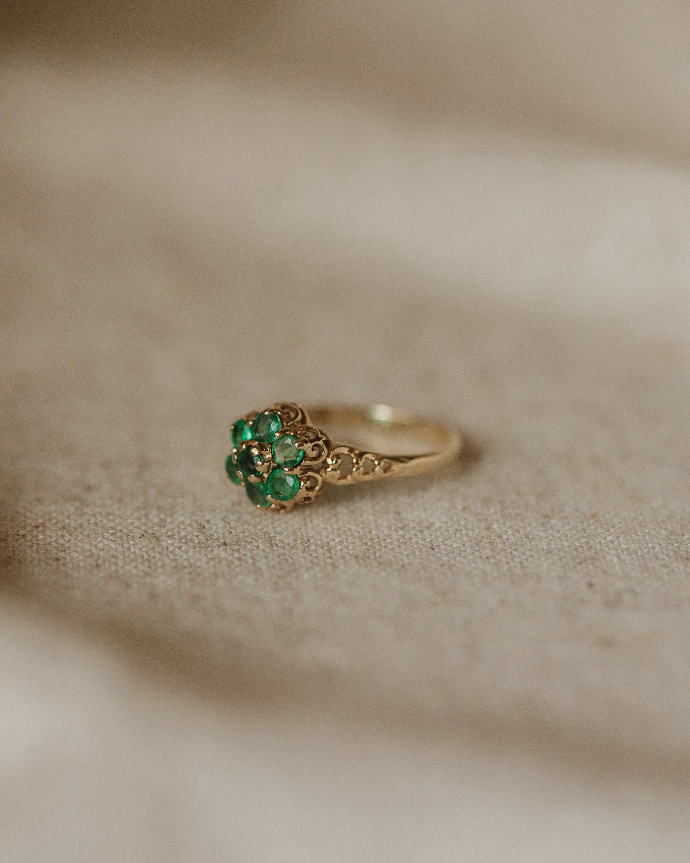 Annette Vintage 9ct Gold Emerald Flower Cluster Ring sold by Rock n Rose product image thumbnail 4
