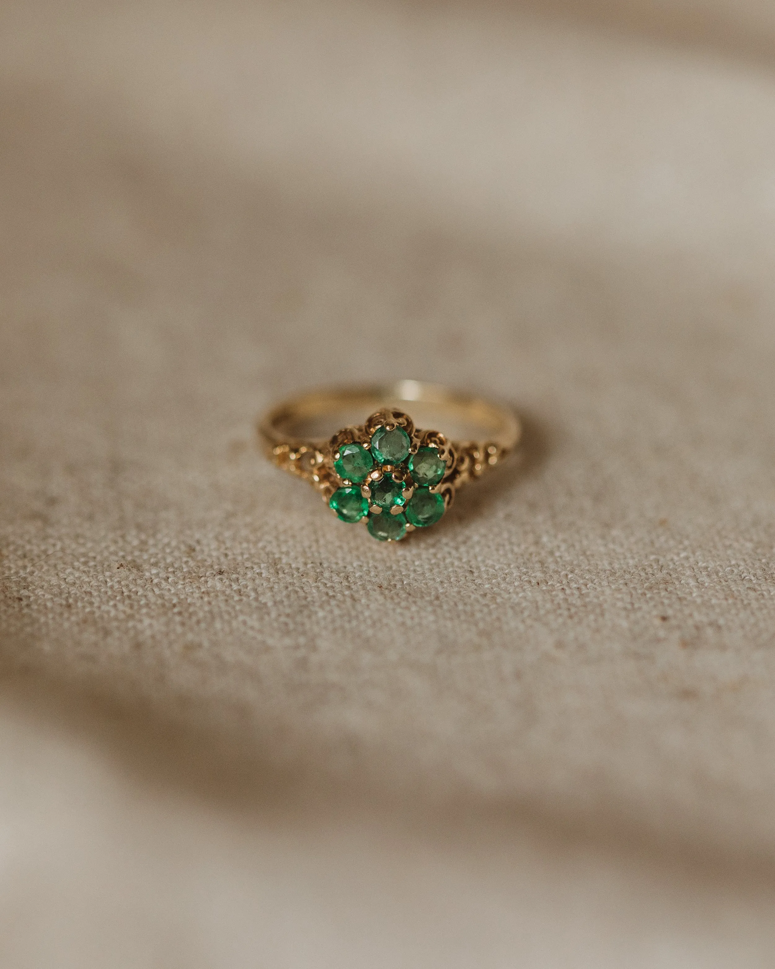 Annette Vintage 9ct Gold Emerald Flower Cluster Ring sold by Rock n Rose