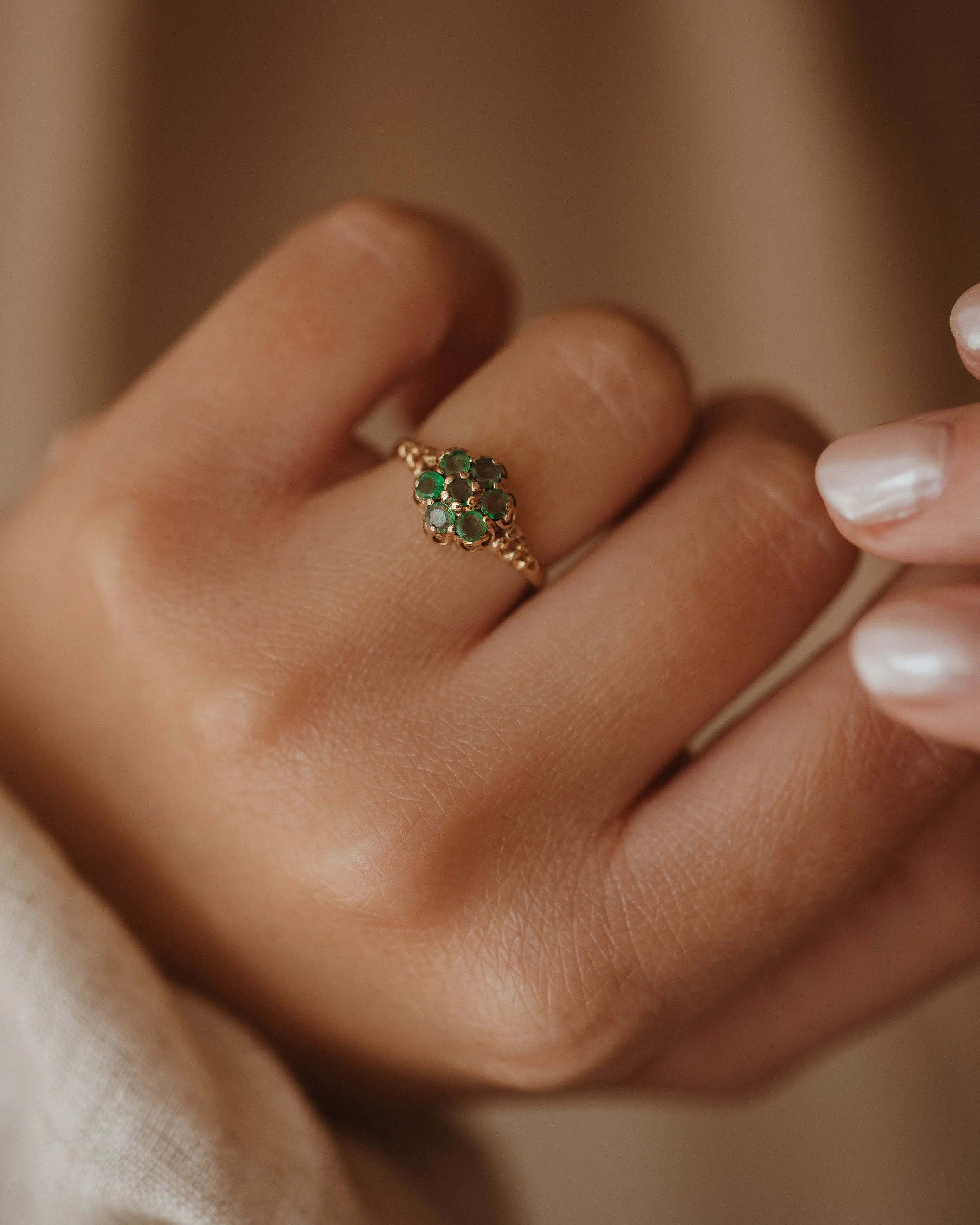 Annette Vintage 9ct Gold Emerald Flower Cluster Ring sold by Rock n Rose product image thumbnail 2
